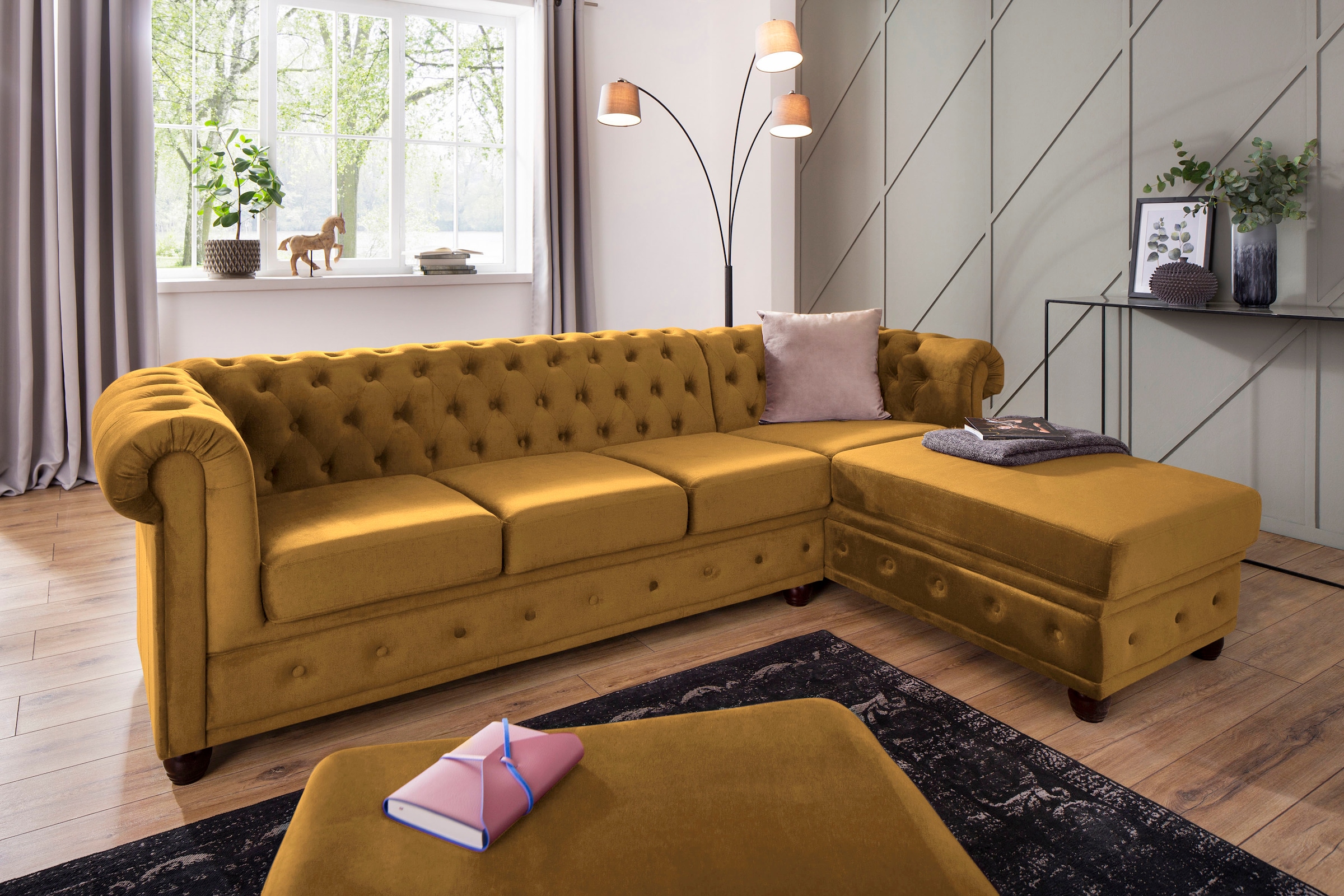 Home affaire Chesterfield-Sofa »New Castle L-Form«, hochwertige Knopfheftung in Chesterfield-Design, B/T/H: 255(171/72)