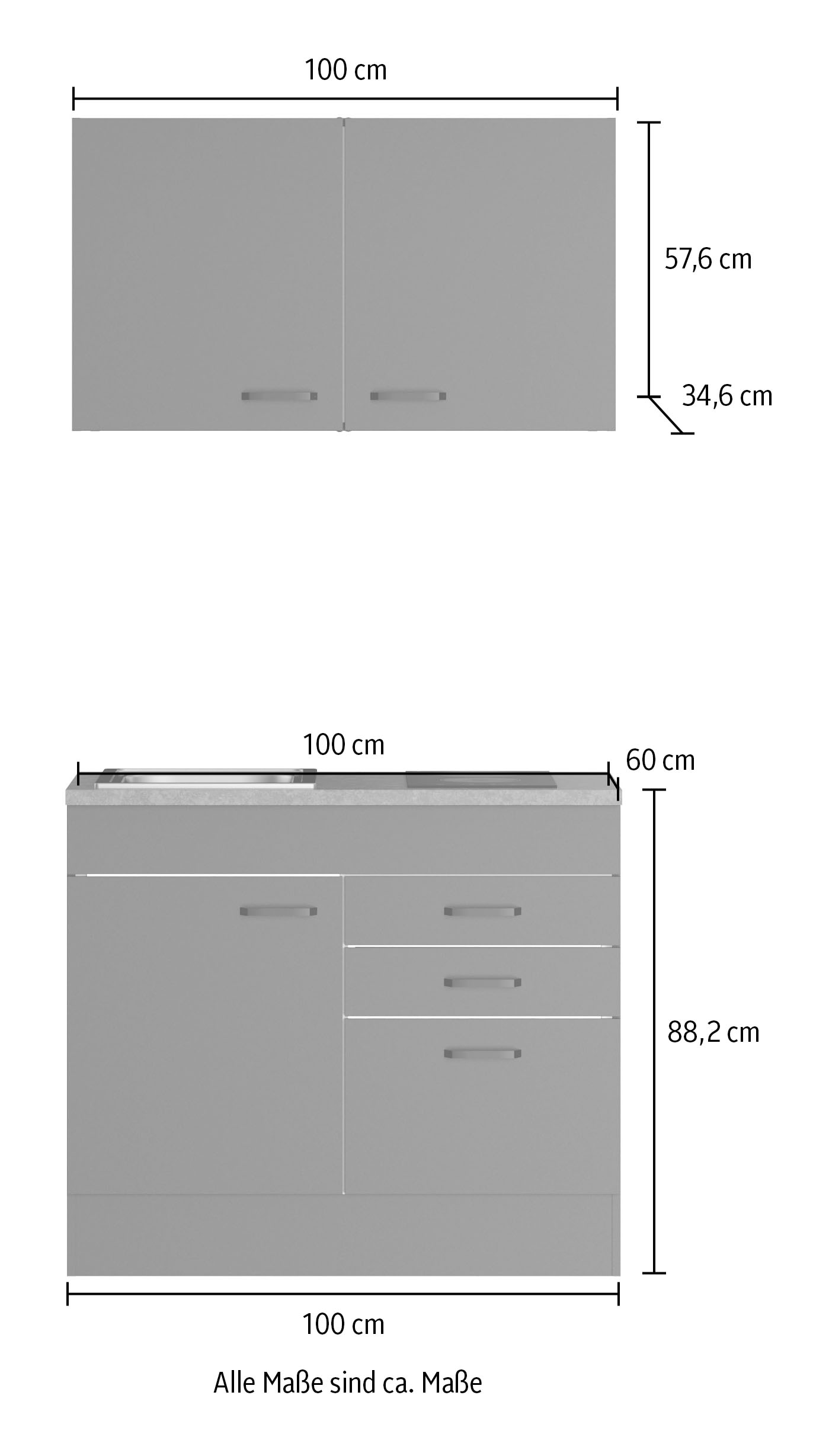 OPTIFIT Pantryküche »OPTImulti« Breite 100 cm, mit 2-Platten-Glaskeramikkochfeld
