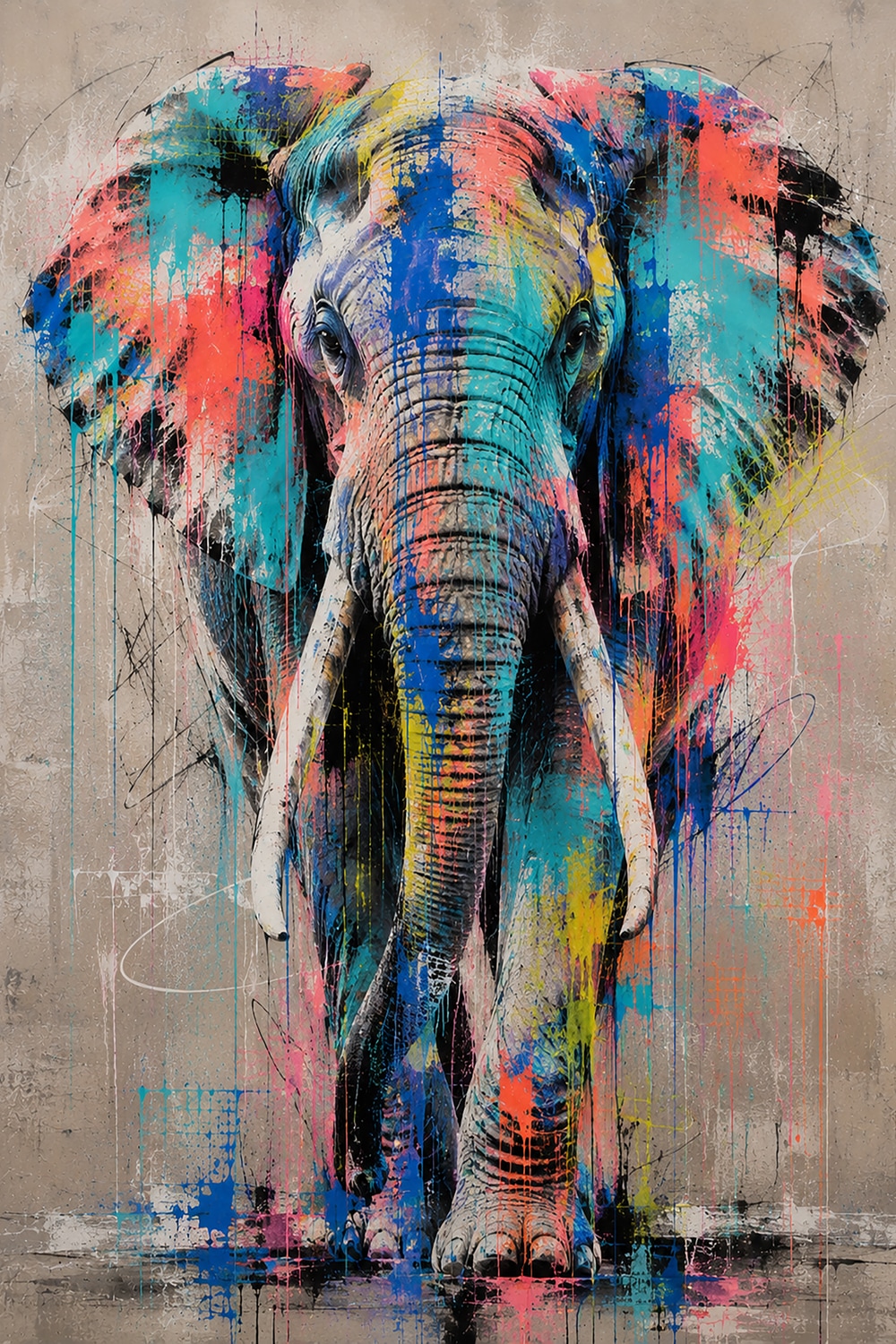 queence Acrylglasbild »Urban Art Bunter Elefant« Abstrakt | Elefant | Tiere 1 Stk. tlg. Wandbild Wohnzimmerdeko buntes Tiermotiv Abstrakte Kunst