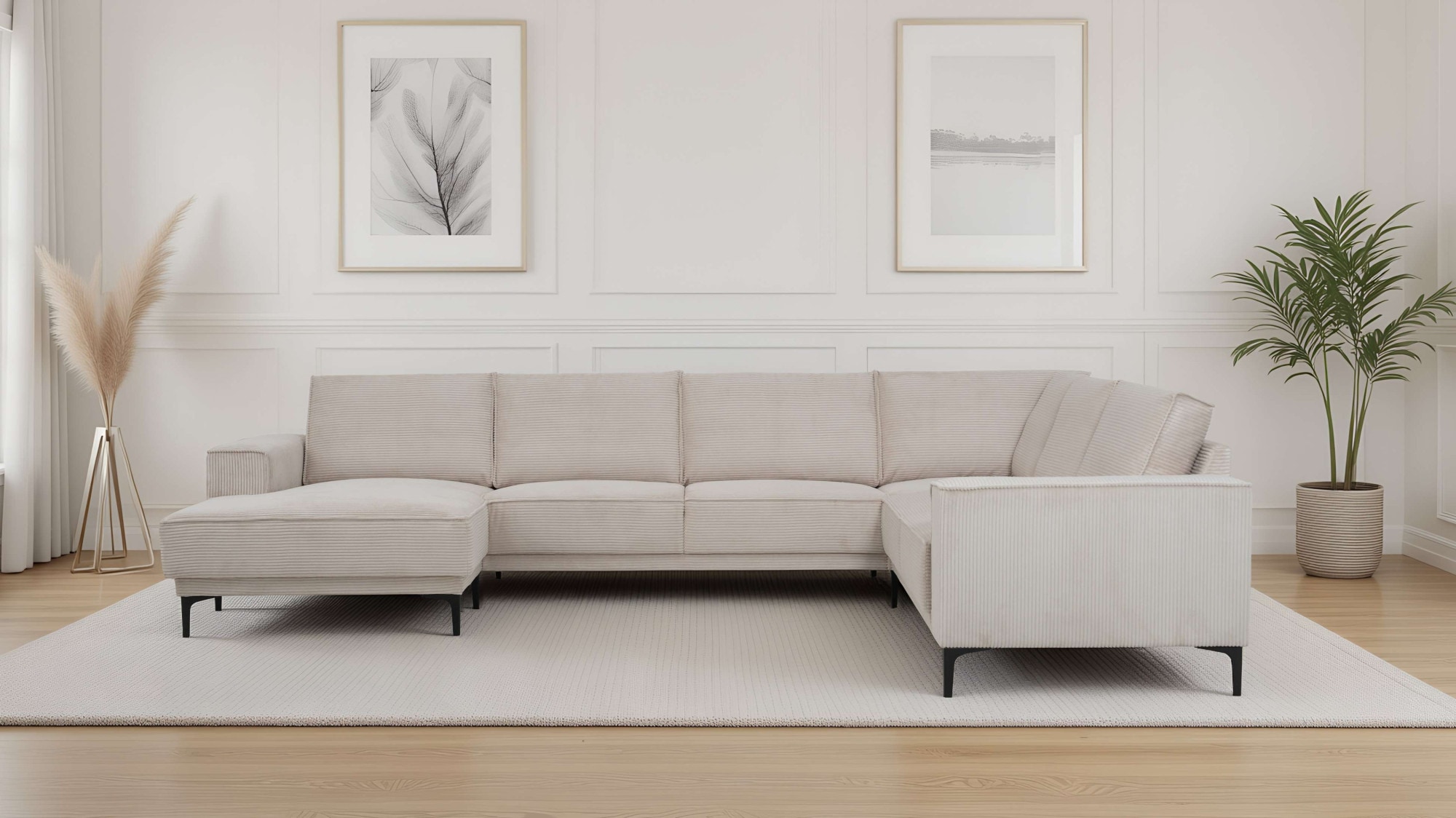 OTTO home Wohnlandschaft "OLAND Cord U-Form, XXL, B: 342 cm, Skandi-Design" Skandi-Design in Struktur, Flachgewebe, Luxus-Microfaser, Boucle