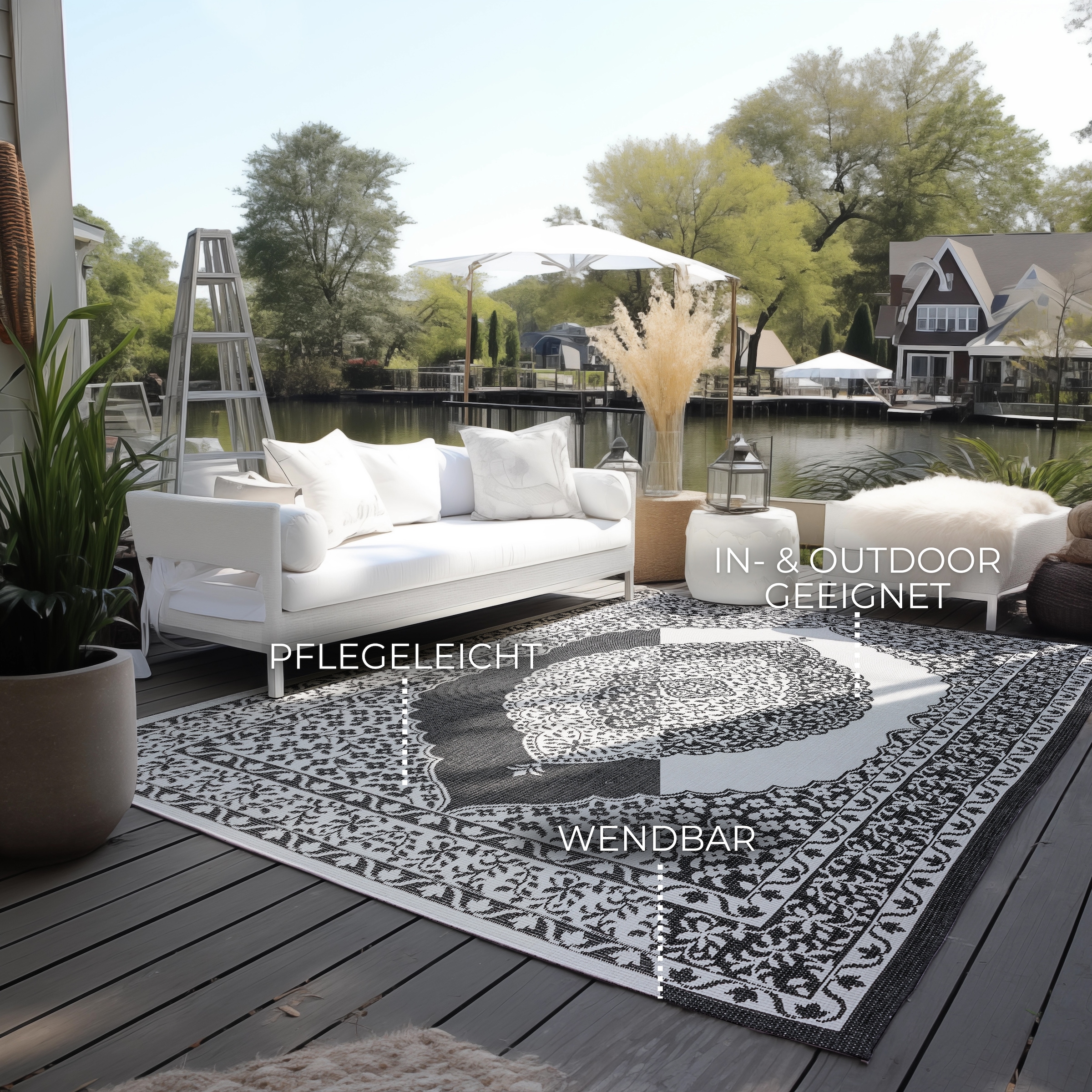 ELLE DECORATION Teppich »Meekly Wendeteppich«, rechteckig, 5 mm Höhe, Flachgewebe, In-& Outdoor, Modern, beidseitig, Balkon, Wohnzimmer