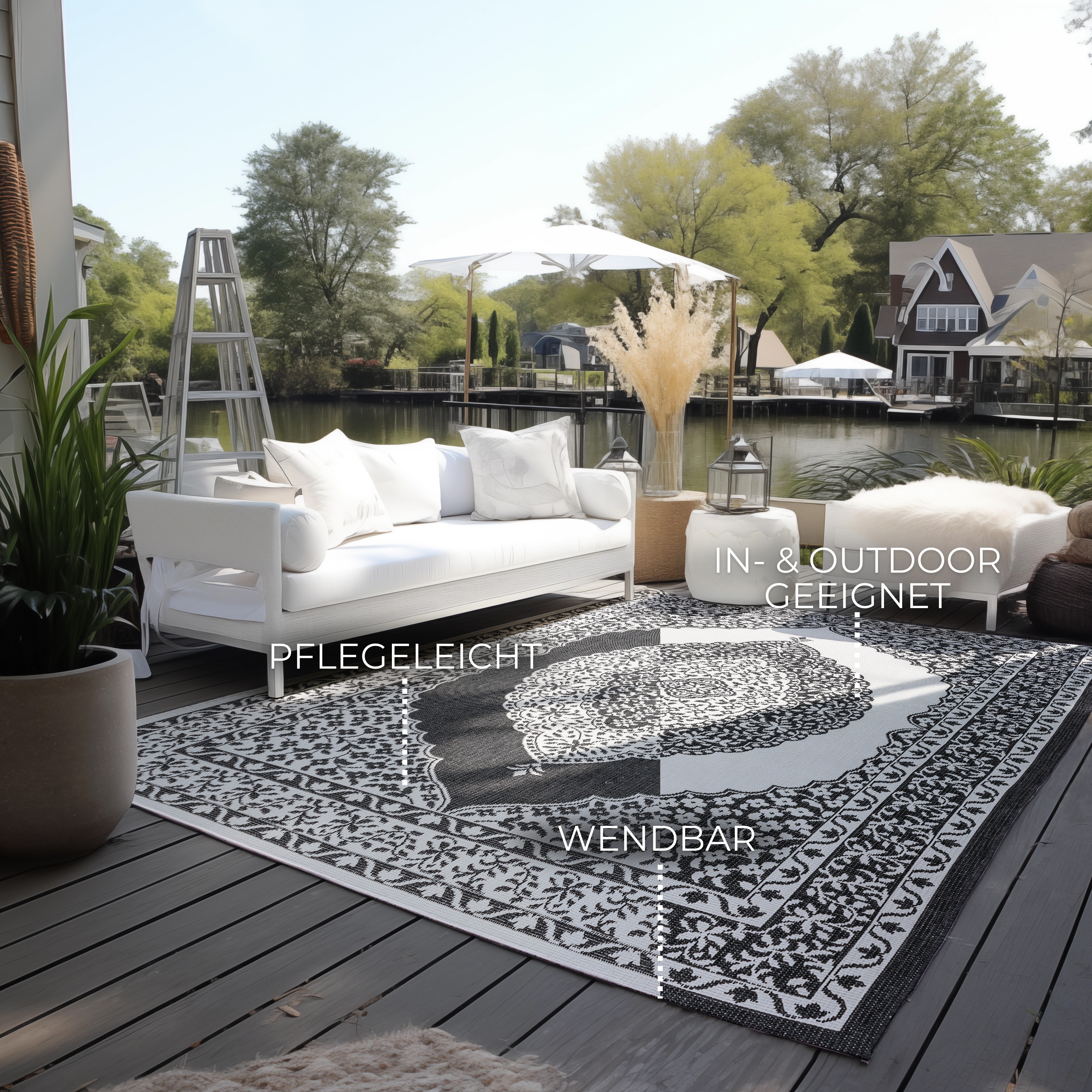 Thumbnail - ELLE DECORATION Teppich "Meekly Wendeteppich", rechteckig, 5 mm Höhe, Flachgewebe, In-& Outdoor, Modern, beidseitig, Bal...
