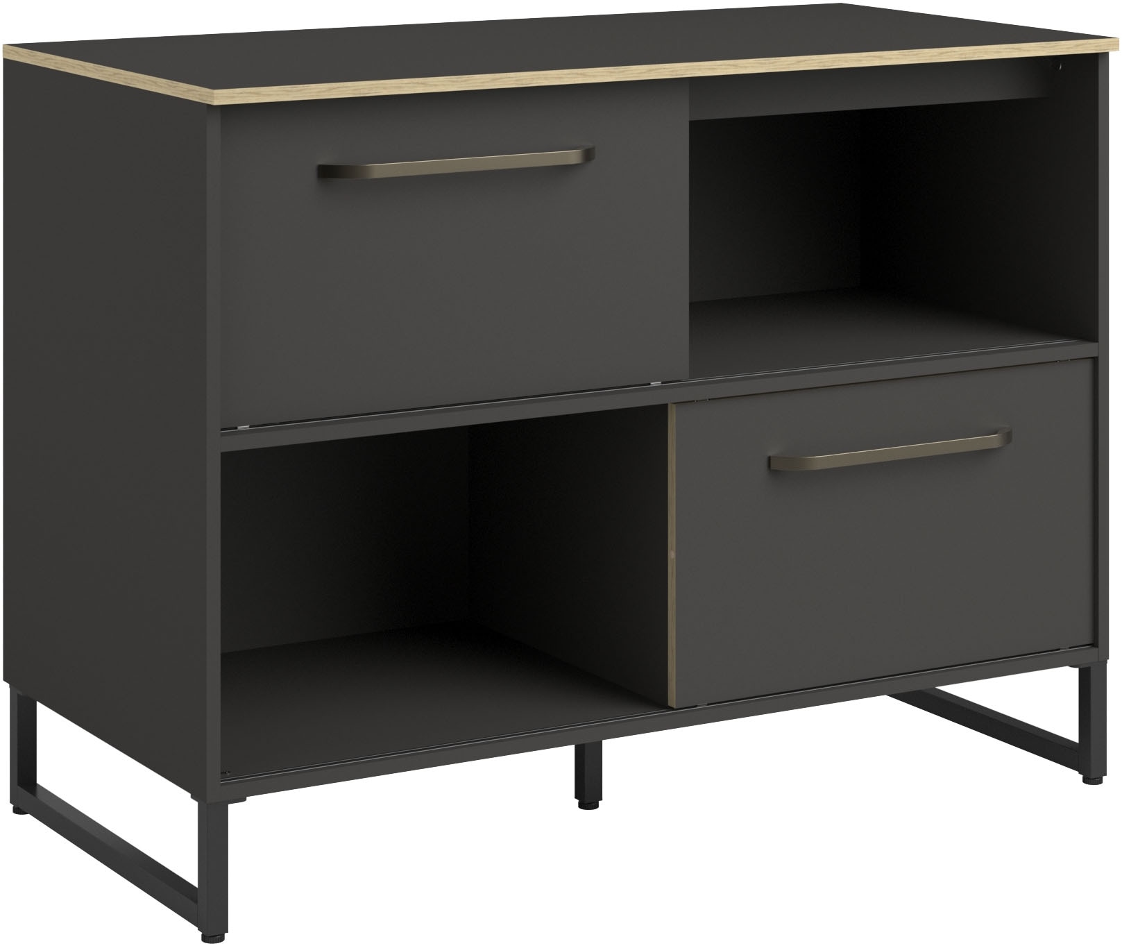 Parisot Schrank-Set »Wave 1, Küchenschrank, Buffetset, Küche«, (Set, 9 St., 4xUnterschrank, Theke/Arbeitsplattenergänzung.,3x Hochschrank, Regal), Türen mit Softclose Funktion, Thekenplatte aus Eiche - funiert