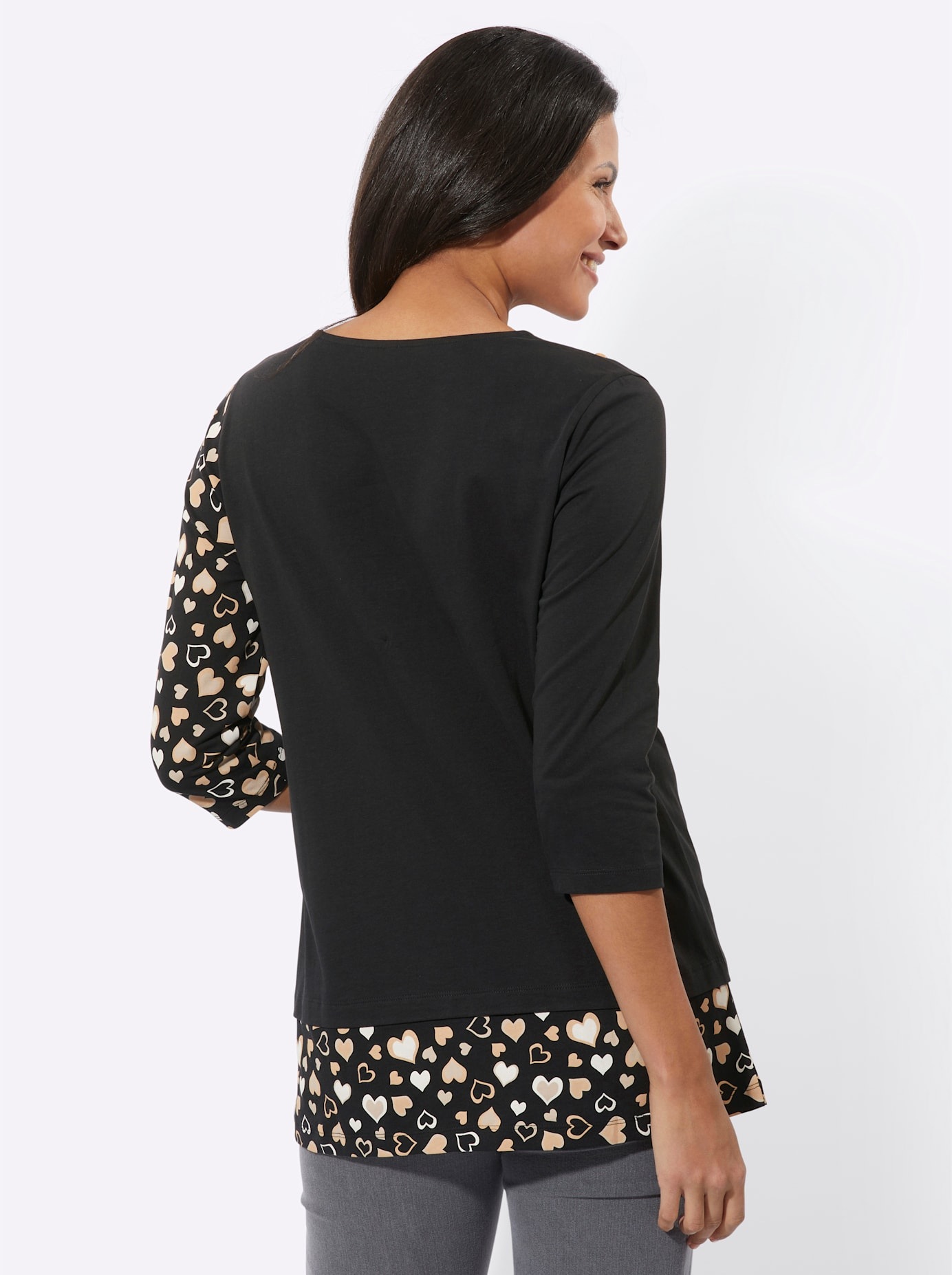 Longshirt CLASSIC BASICS "Longshirt", Damen, Gr. 46, gelb (schwarz, camel, bedruckt), 100% Baumwolle, bedruckt, gemustert, mehrfarbig, Rundhals, Shirts Longshirt 2