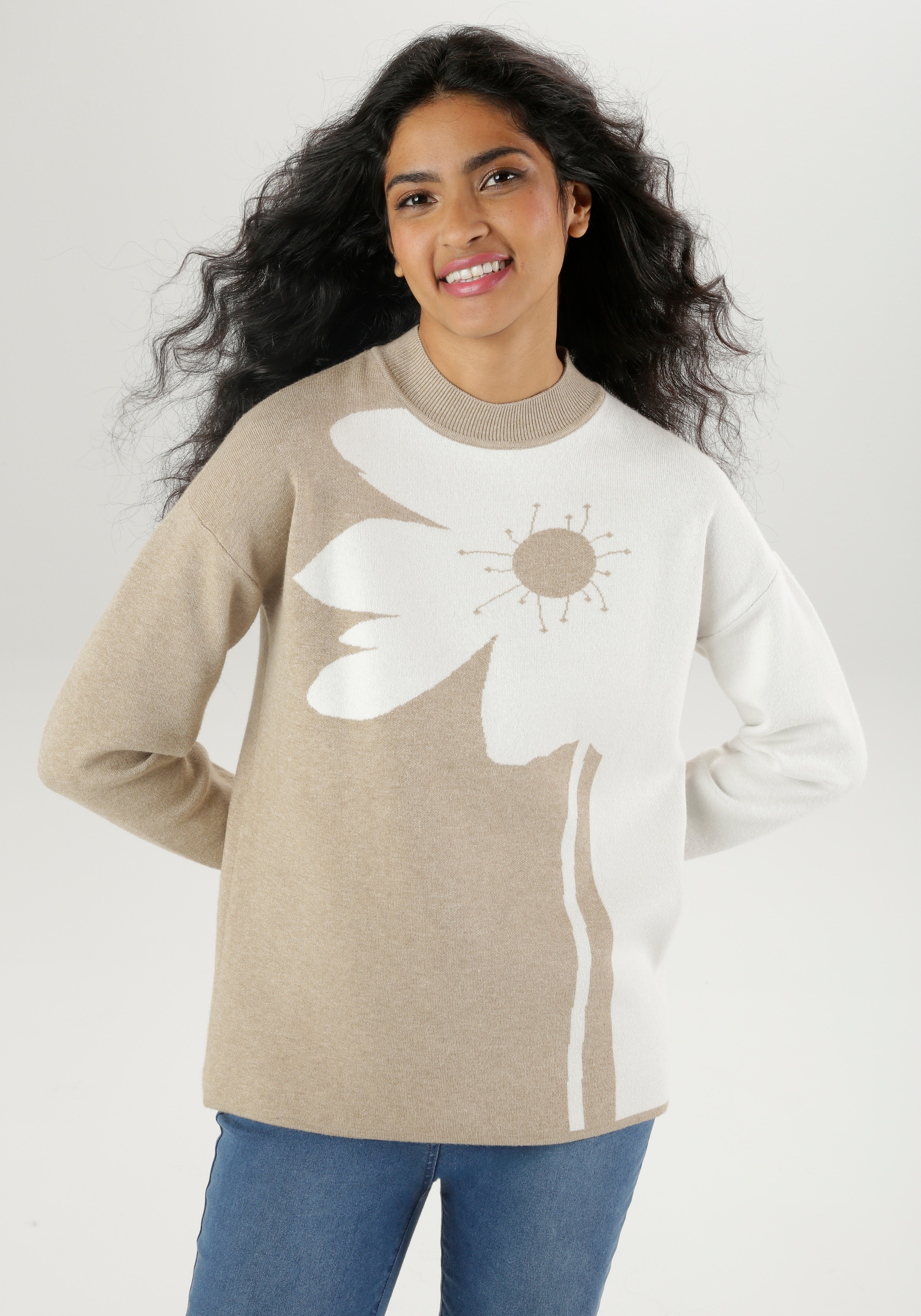 Strickpullover, mit plakativem Blumendessin - NEUE KOLLEKTION