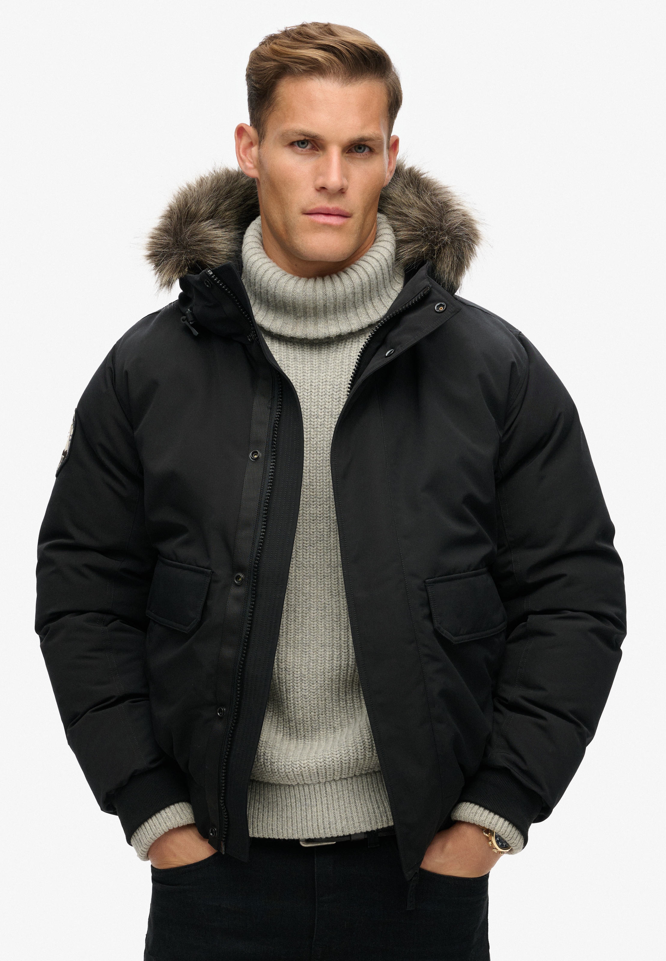Superdry Steppjacke »EVEREST FAUX FUR BOMBER JACKET«, mit Kapuze