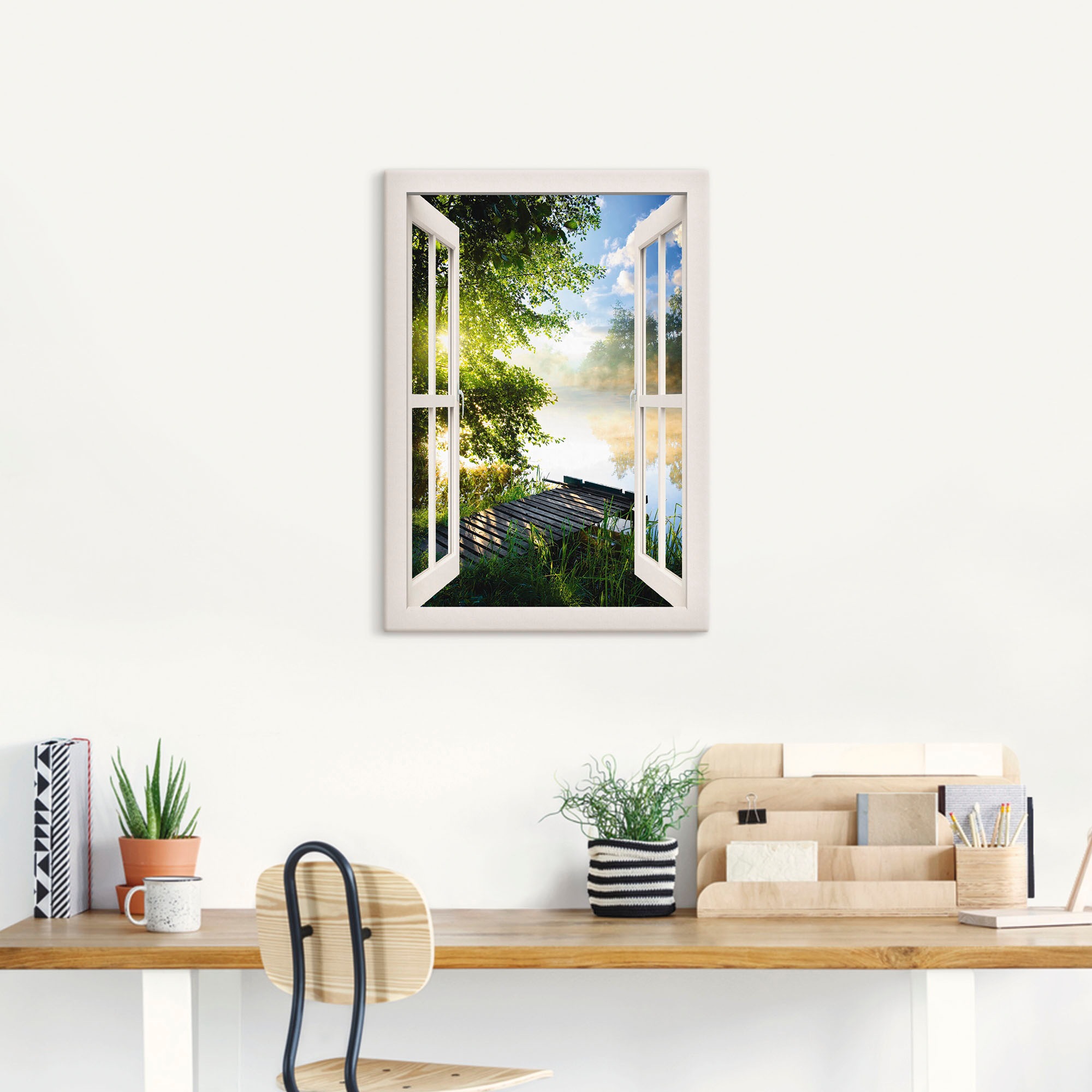 Artland Wandbild "Fensterblick Angelsteg am Fluss" Fensterblick 1 Stk. tlg. günstig online kaufen
