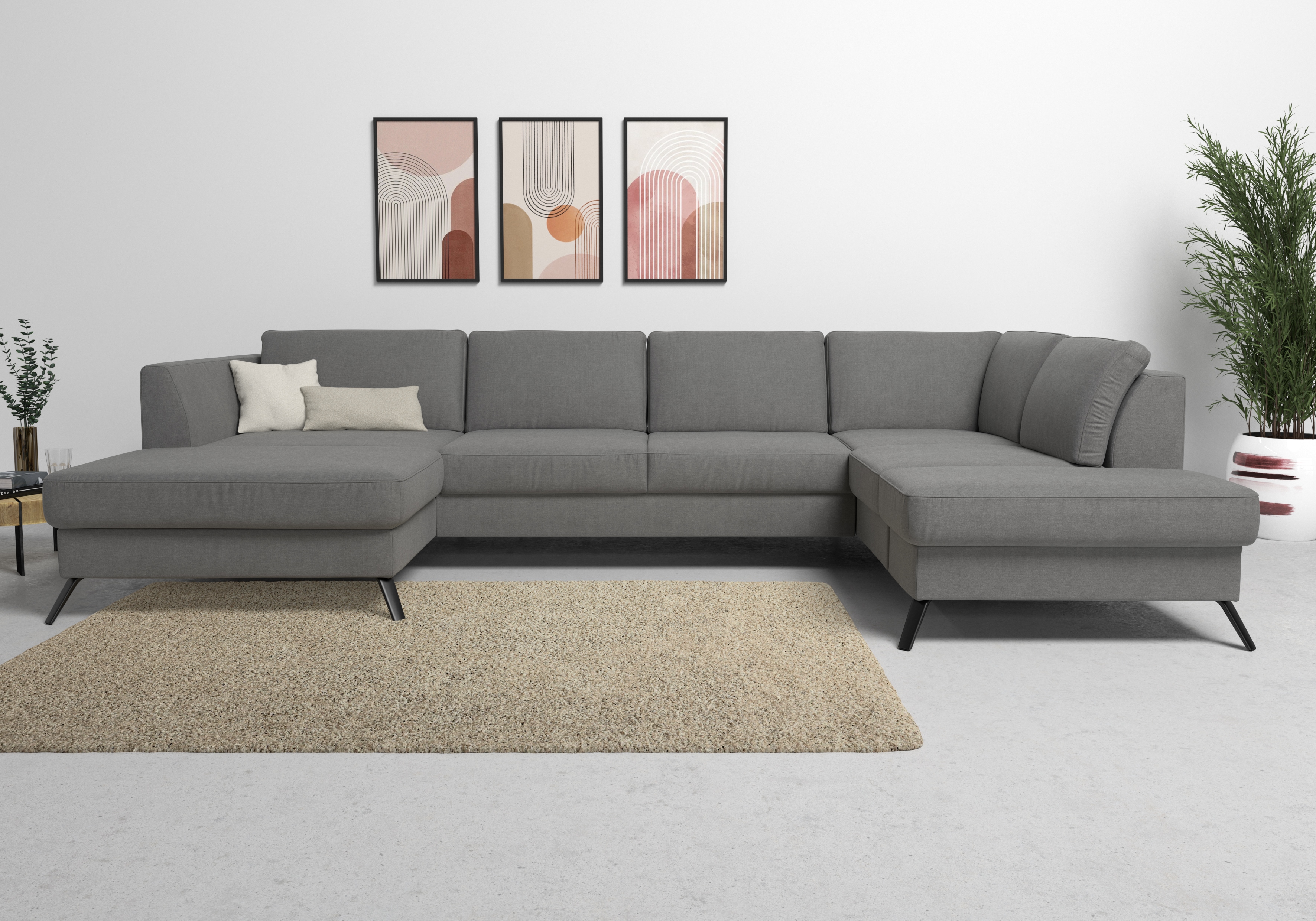 sit&more Wohnlandschaft "Olsen U-Form" inklusive Sitztiefenverstellung, optional Schlaffunktion, 15cm hoch