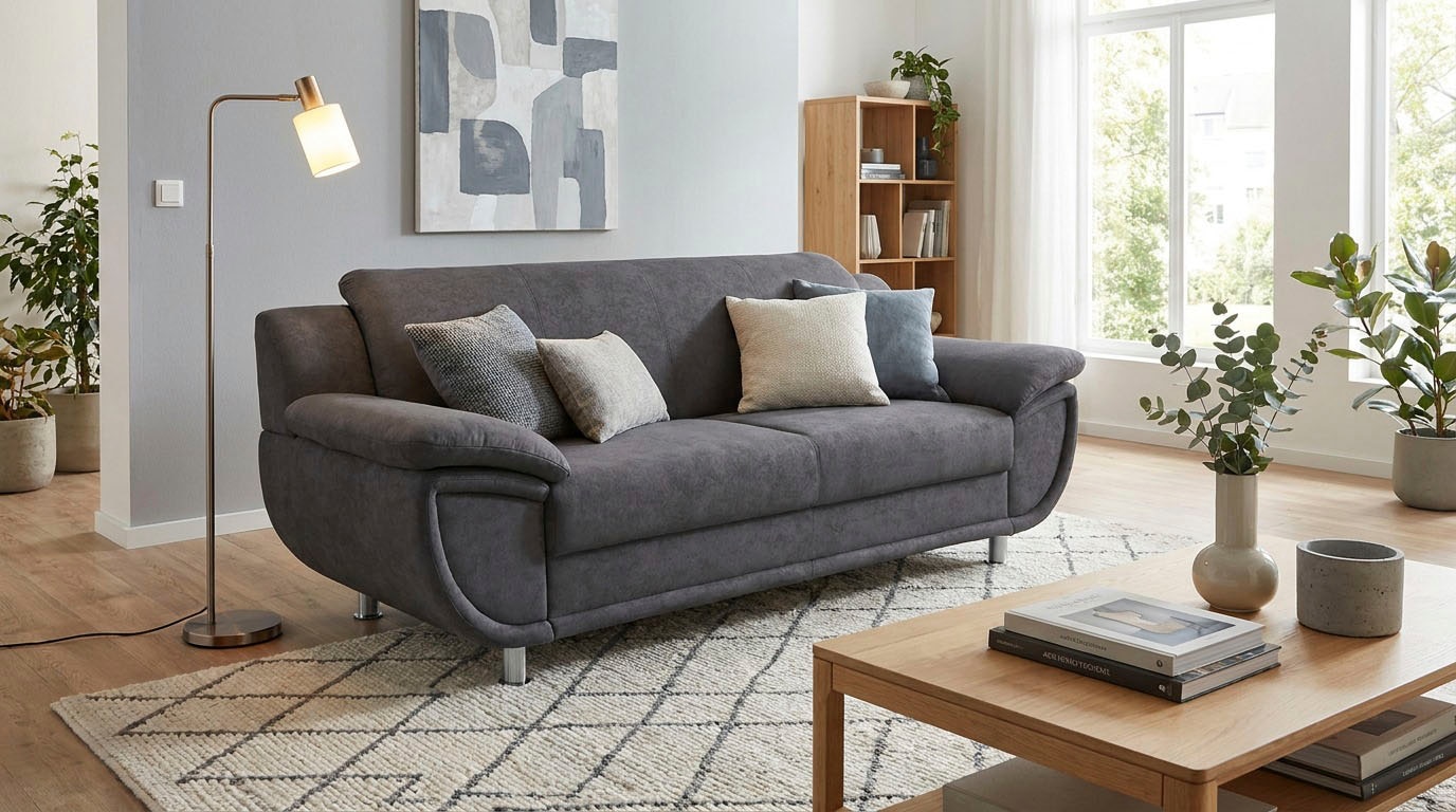 TRENDMANUFAKTUR 2-Sitzer »Rondo, Breite 178 cm, breite Armlehnen, Füße chromfarben« Couch wahlweise mit Federkern und in verschiedenen Bezügen bestellbar