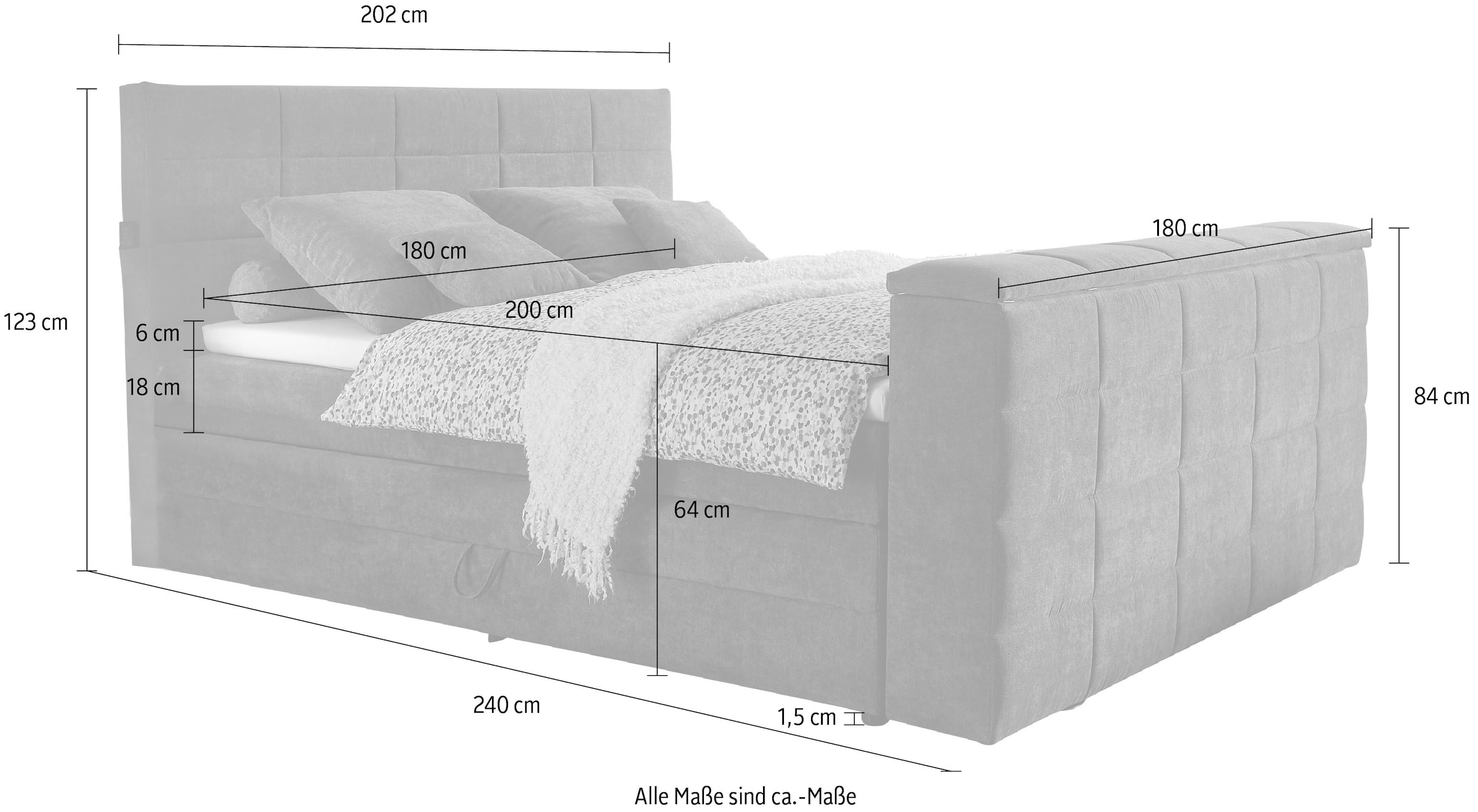 ED EXCITING DESIGN Boxspringbett »Denver«, mir motorisierter TV-Halterung bis 40 Zoll, Duo-Matratze und Bettkasten
