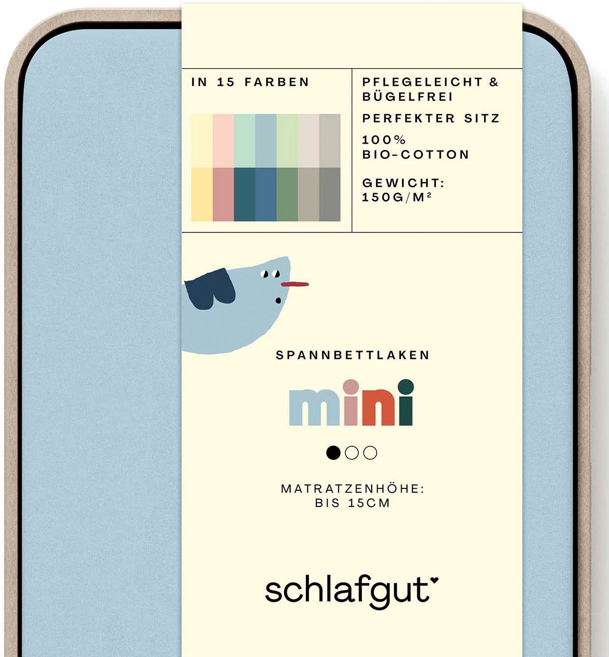 Spannbettlaken SCHLAFGUT, blau, Jersey, Obermaterial: 100% Baumwolle, Bettlaken, "Casual Mini Spannbettlaken", für Kinder, MADE IN GREEN by OEKO-TEX