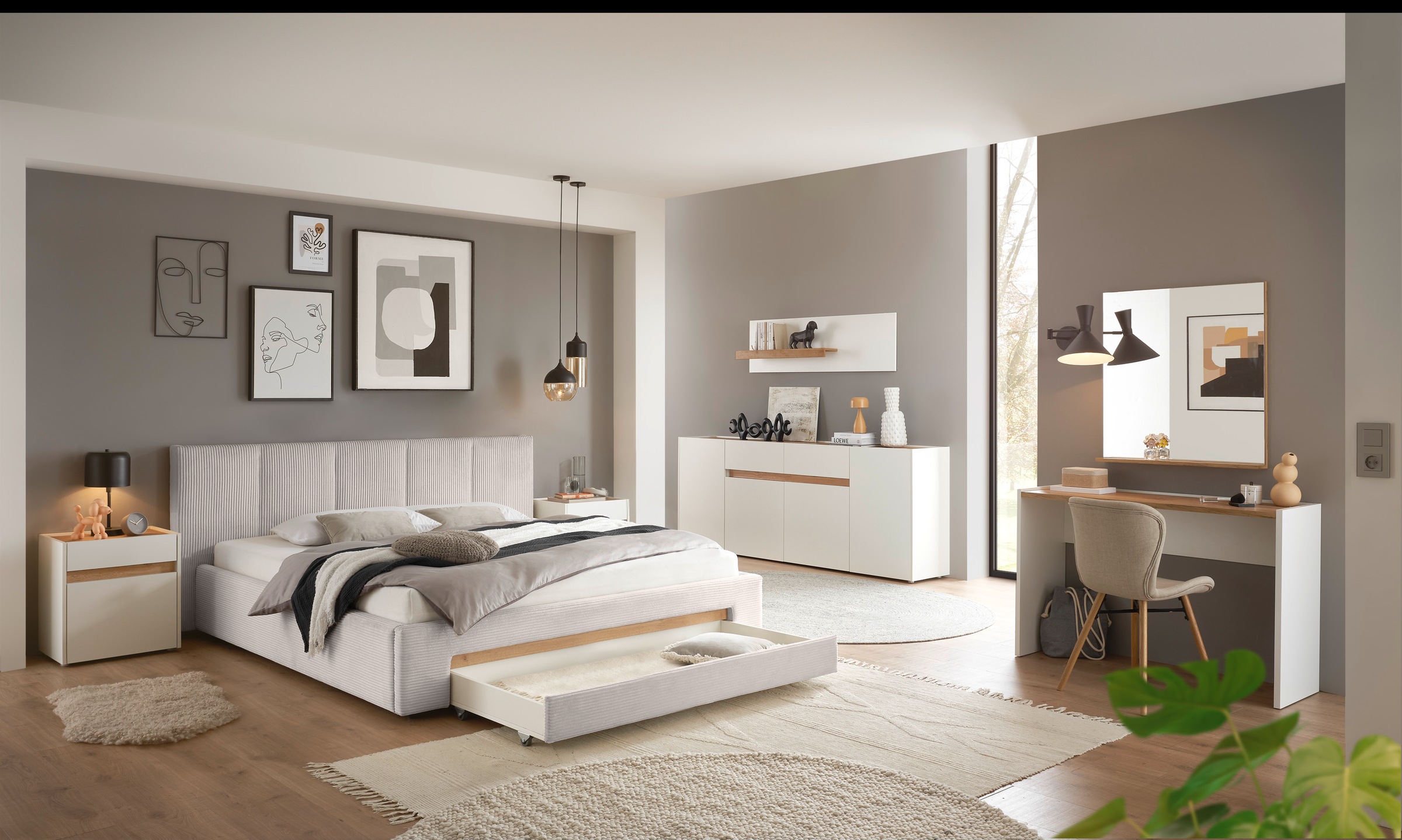 Home affaire Polsterbett »CiTY/GiRON, Bettgestell mit Bettkasten, gepolstertes Stauraumbett« mit Hundebett oder Stauraumschublade, Bezug Cord-oder Leinenoptik