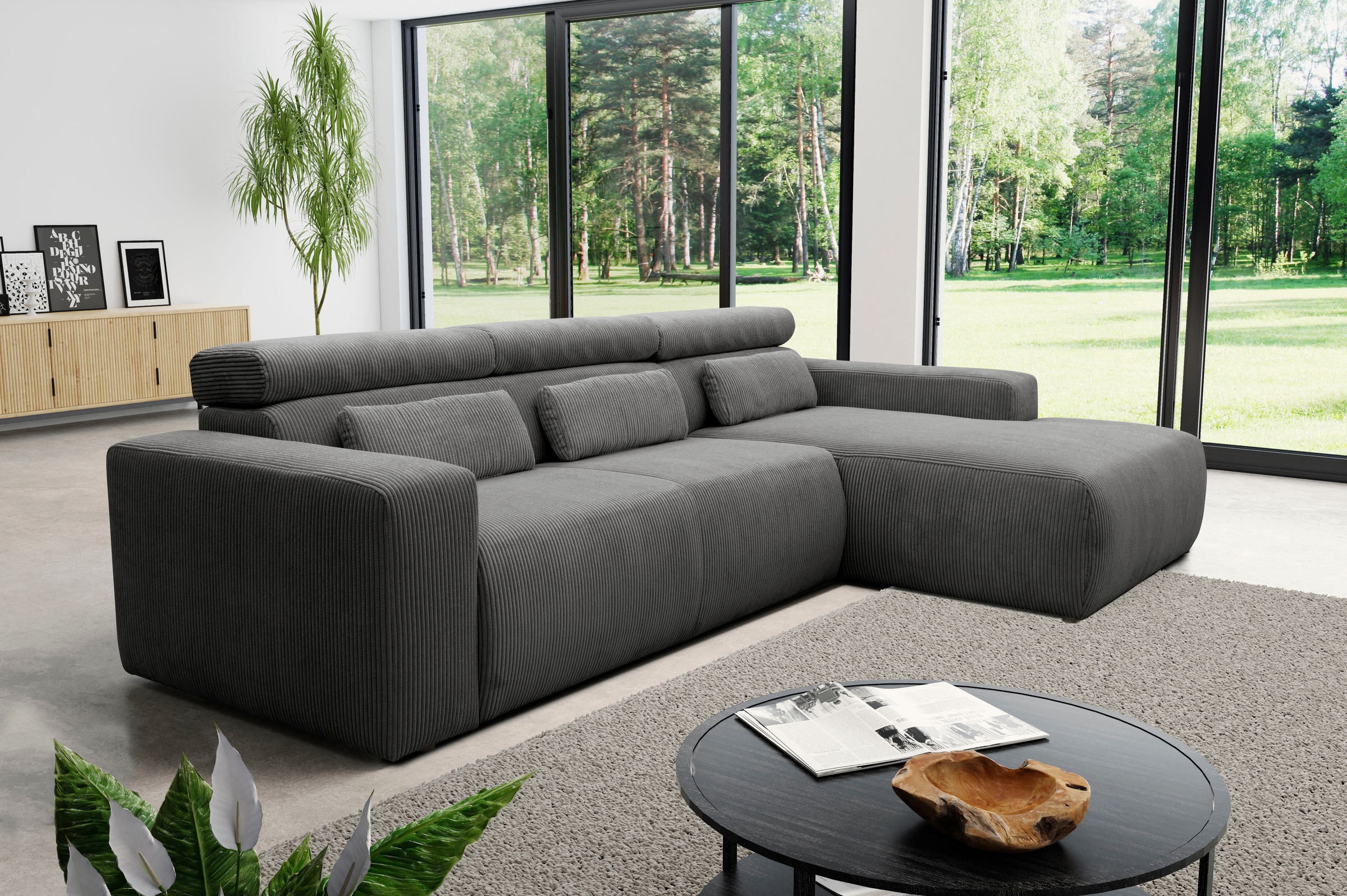 DOMO collection Ecksofa "BRANDON 289x177 cm, belastbar bis 140 kg/Sitz, L-Form" ohne Sitztiefenverstellung, Cord, grau