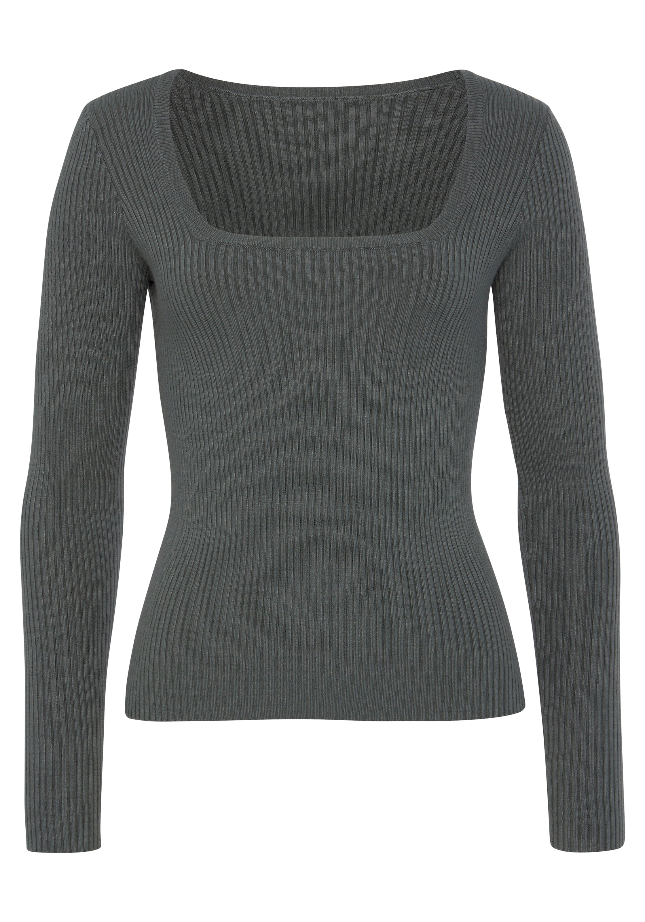 LASCANA Strickpullover, aus Rippstrick mit eckigem Ausschnitt, elegant-chic günstig online kaufen