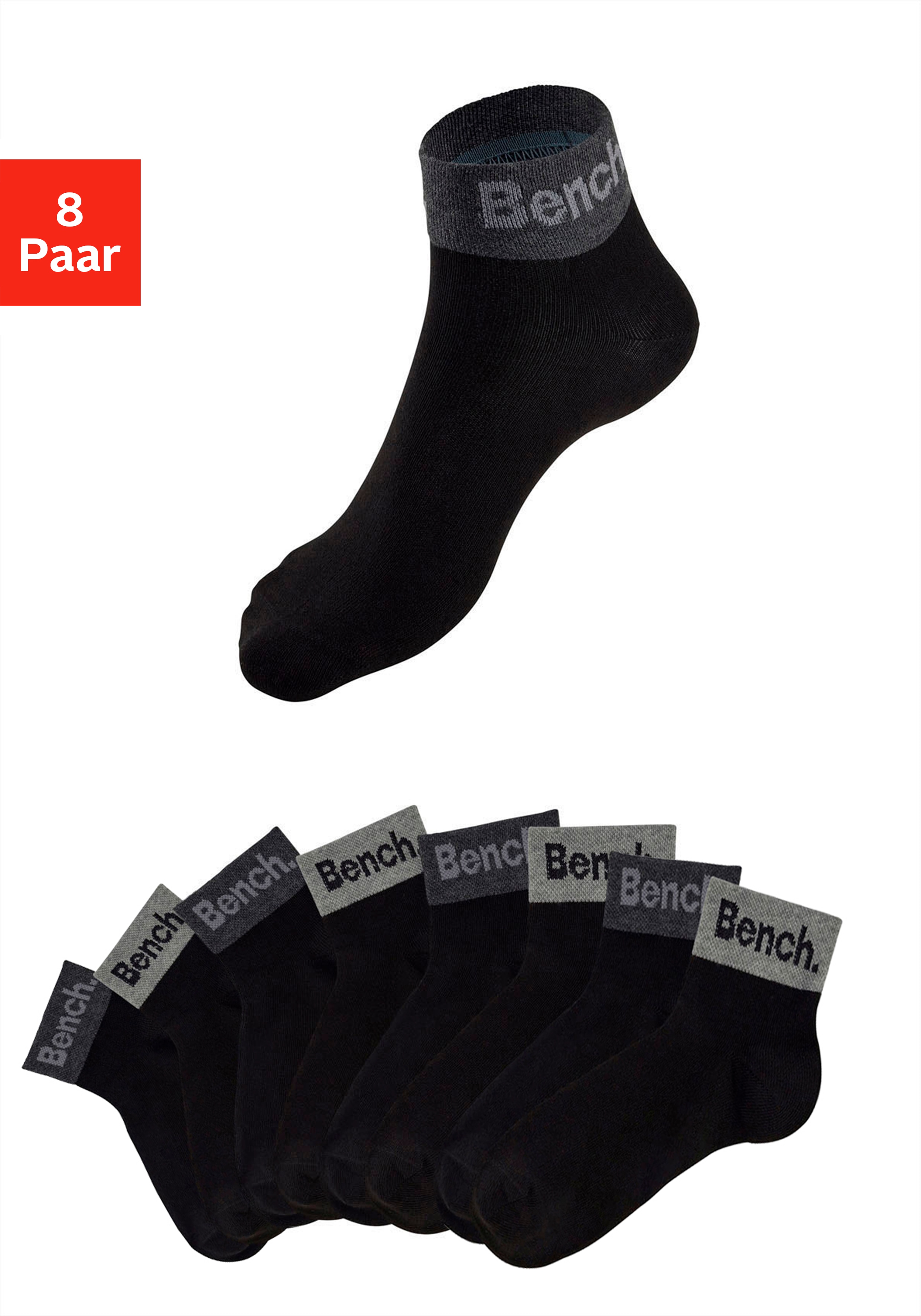 Bench. Kurzsocken "Damen Herren Kurze Socken, für Freizeit und sportliche Aktivitäten" Packung, 8 Stk. tlg. mit eingestricktem Schriftzug am Bündchen