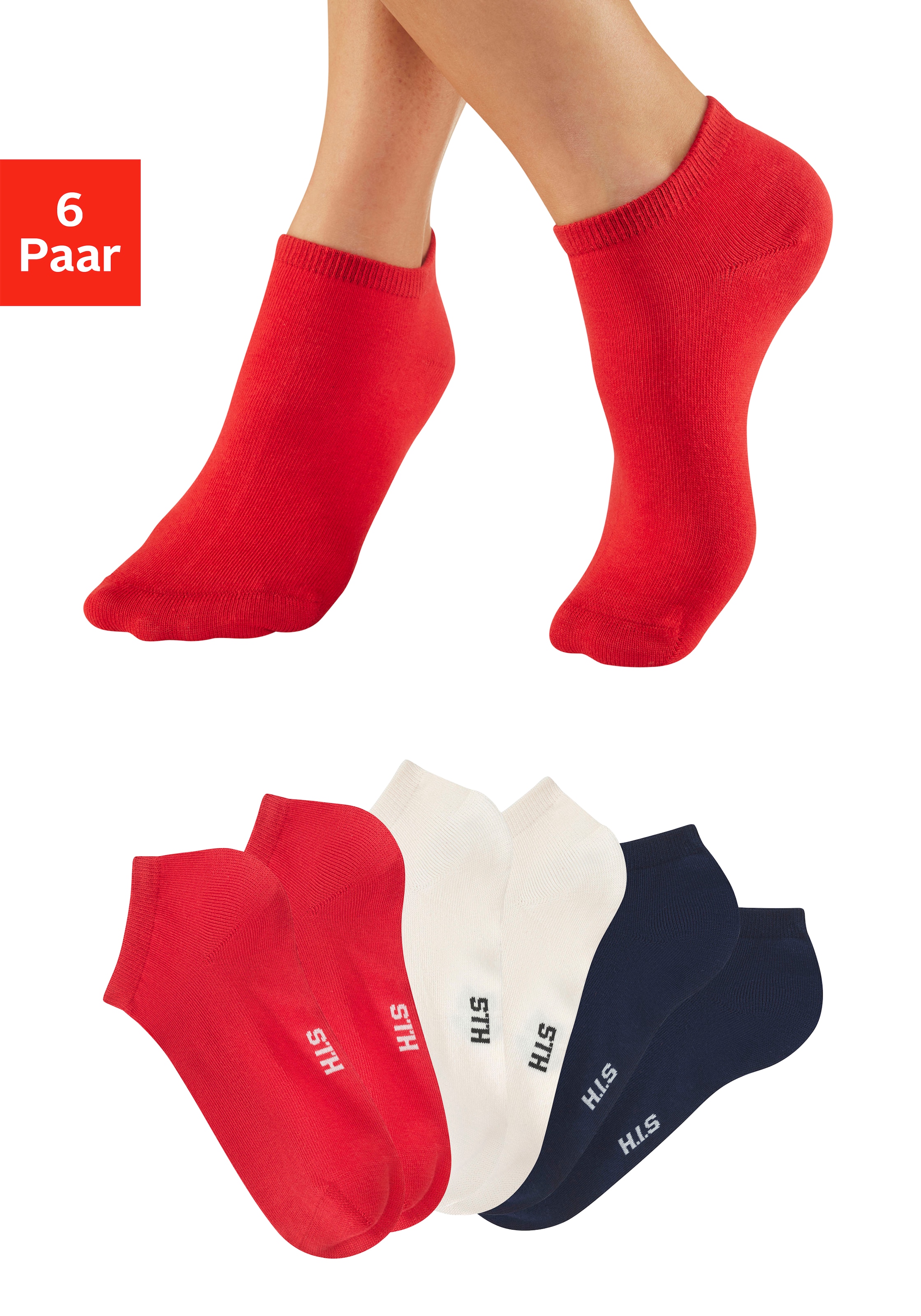 H.I.S "Damen Sneaker Socken, Geringelte Knöchelsocken, Freizeitsocken" Packung, 6 Paar tlg. mit maritimen Design