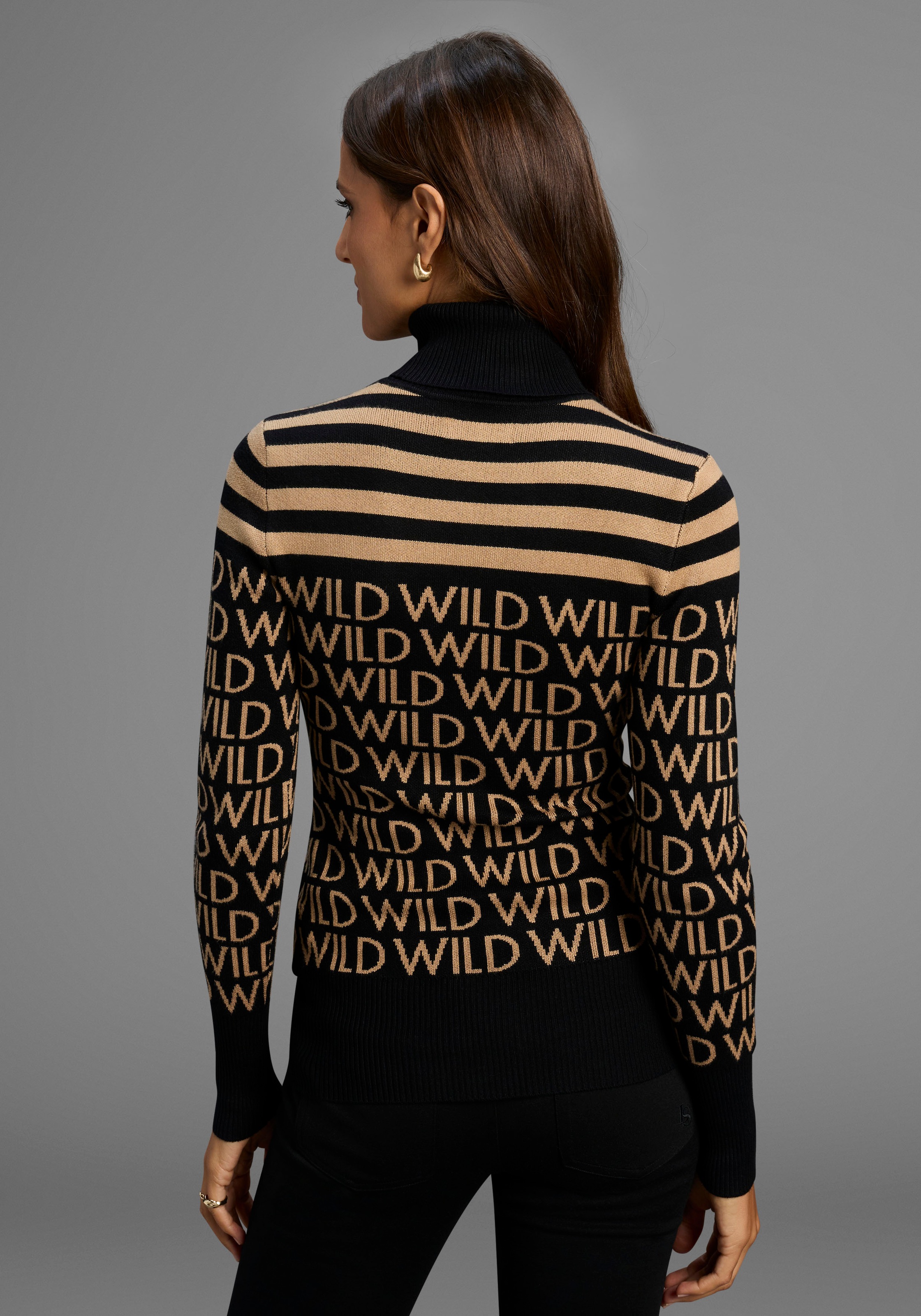 Melrose Rollkragenpullover mit Streifen und Wording günstig online kaufen