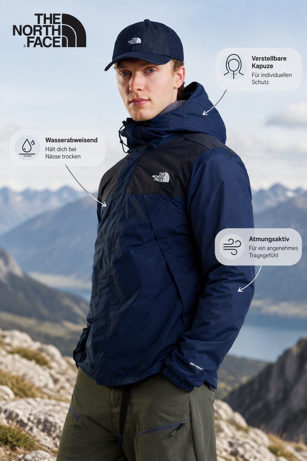 The North Face Funktionsjacke »Antora« mit Kapuze mit Windschutzblende, winddicht, wasserdicht, atmungsaktiv