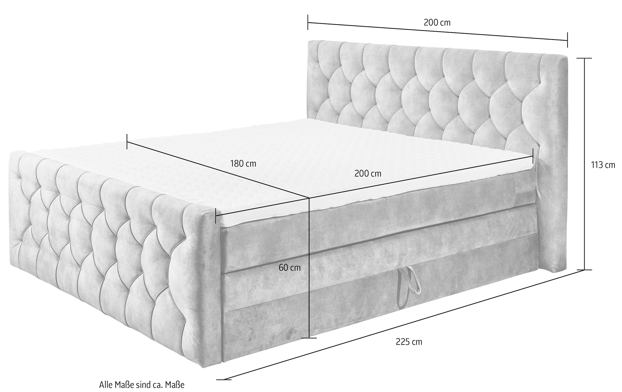 ED EXCITING DESIGN Boxspringbett »Cashfield«, inkl. einem Topper mit  Klimaband (180x200cm) und zwei Bettkästen | BAUR