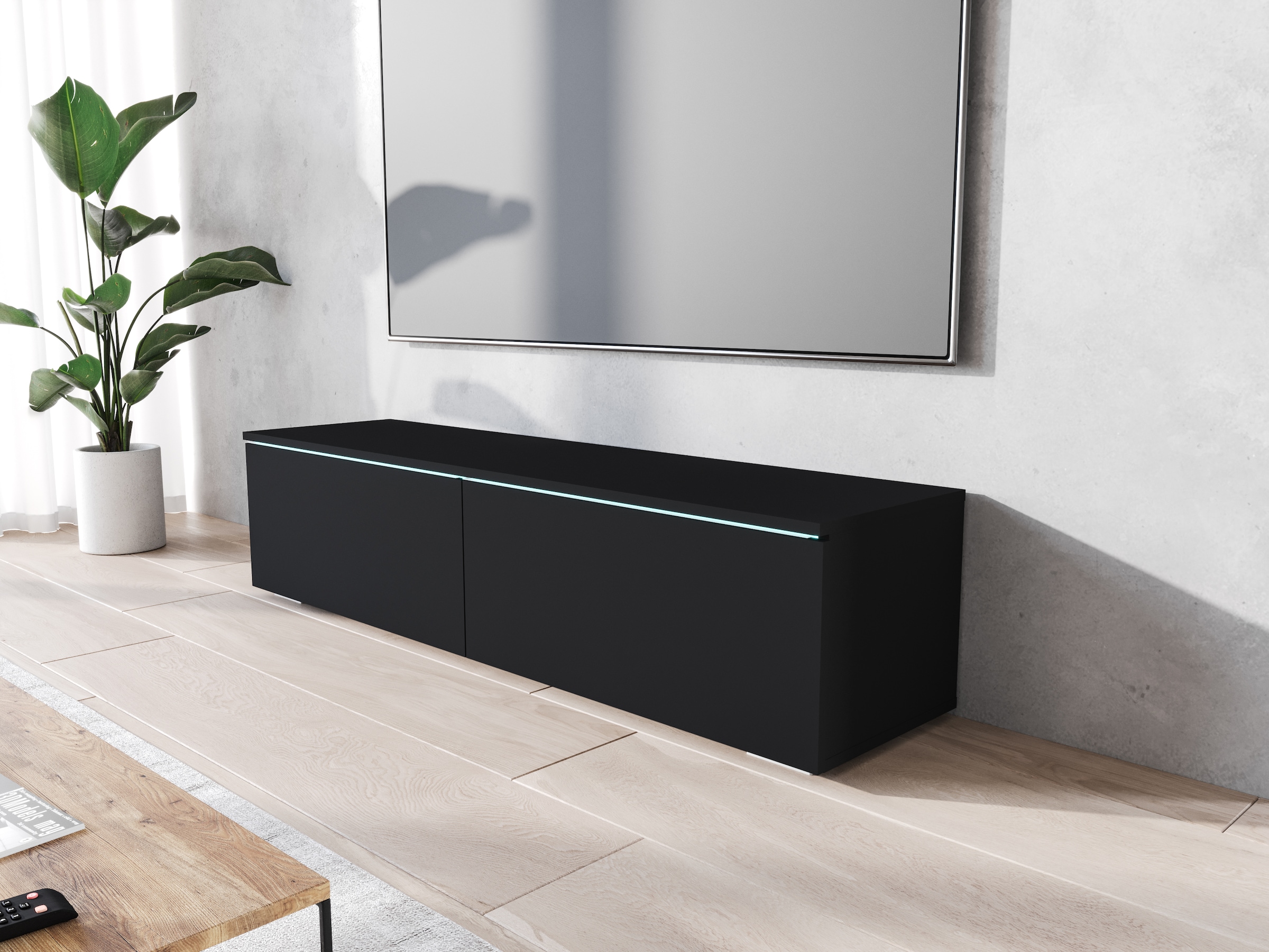 INOSIGN Lowboard »LOWBOARD D, wahlweise mit oder ohne Beleuchtung«, modernes TV-Board ohne Griffe, mit viel Stauraum,stehend und hängend