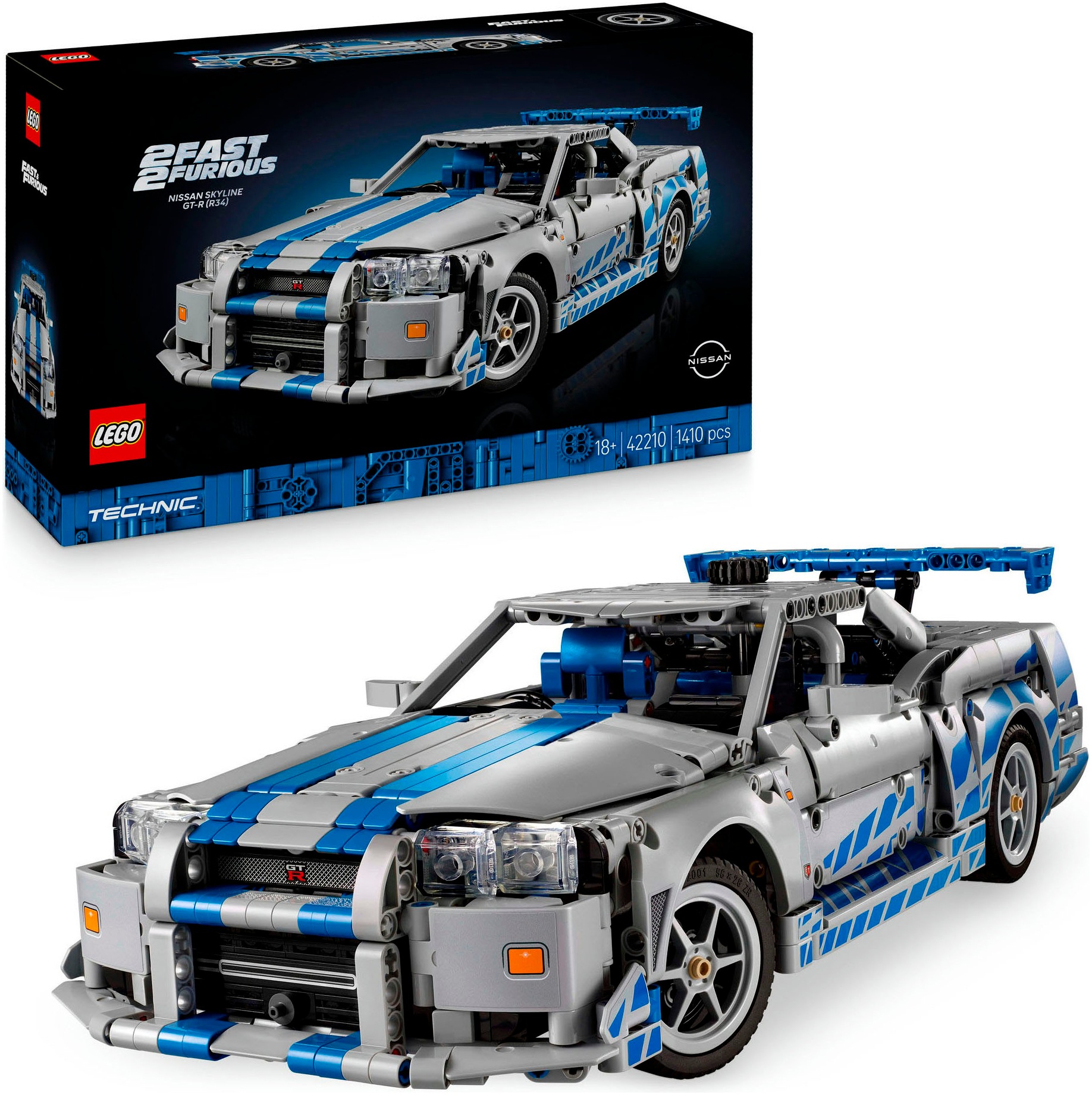 LEGO Konstruktionsspielsteine "2 Fast 2 Furious Nissan Skyline GT-R (R34) Flitzer (42210)", bunt, Kunststoff, Spielbausteine, LEGO Technic; Made in