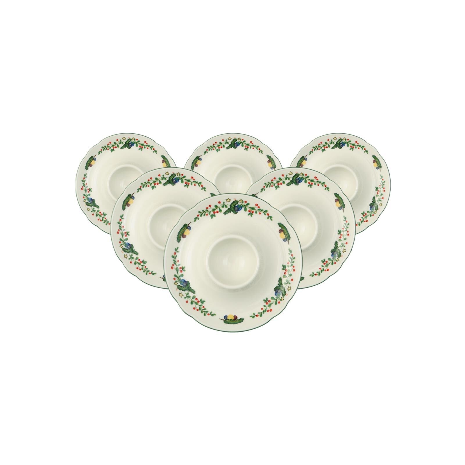 Seltmann Weiden Eierbecher "Eierbecher mit Ablage Marieluise Weihnachten ø 12,5 cm 6er Set weiß-grün" Spülmaschinengeeignet, Mikrowellengeeignet, Ofenfest, Salamandergeeignet, Kühlschrankgeeignet, Gefrierschrankgeeignet