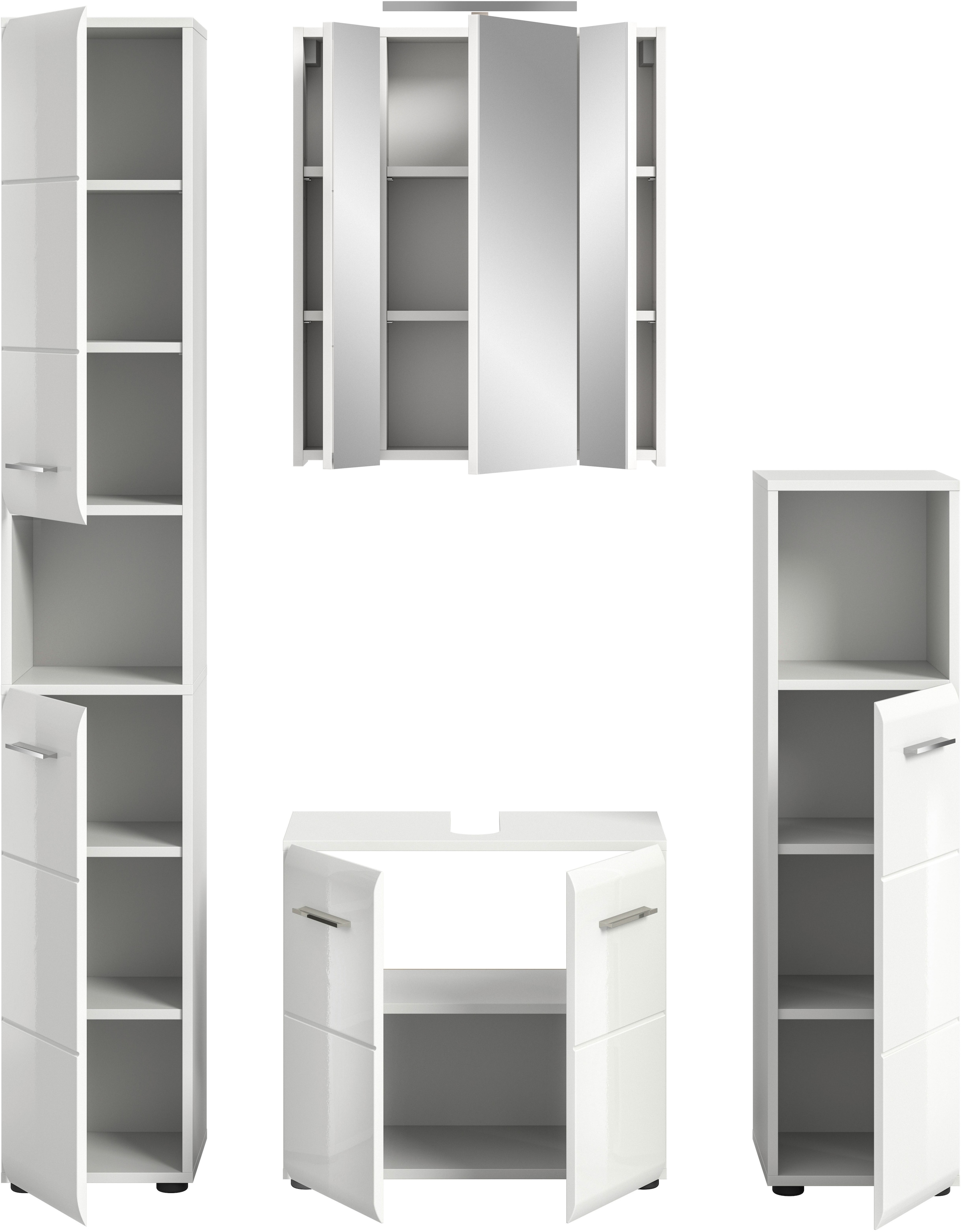 INOSIGN Badezimmer-Set, (Set, 5 St.), Florenz, Badkombination 5-tlg., Weiß hochglanz,l inkl Beleuchtung