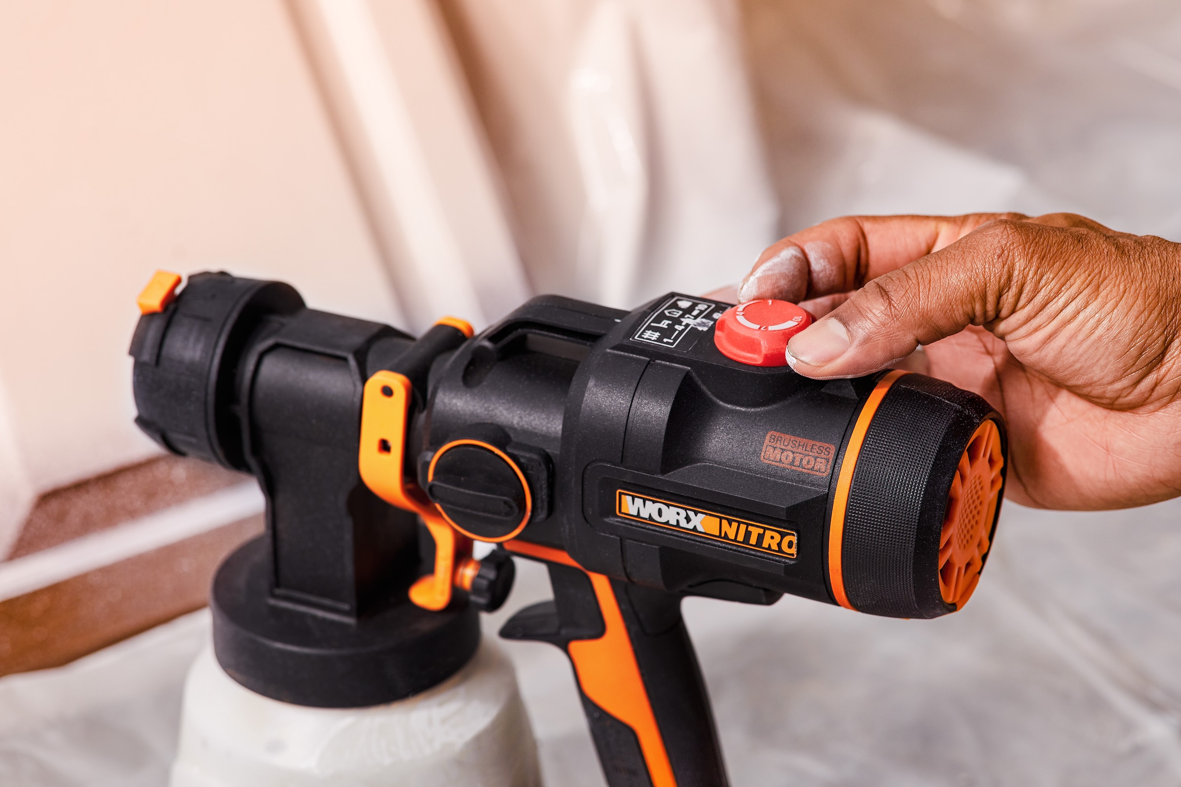 Worx Farbsprühgerät »WX020.9 NITRO«, bürstenloser Motor, 3 Sprühform & 4 Düsengrößen, ohne Akku & Ladegerät