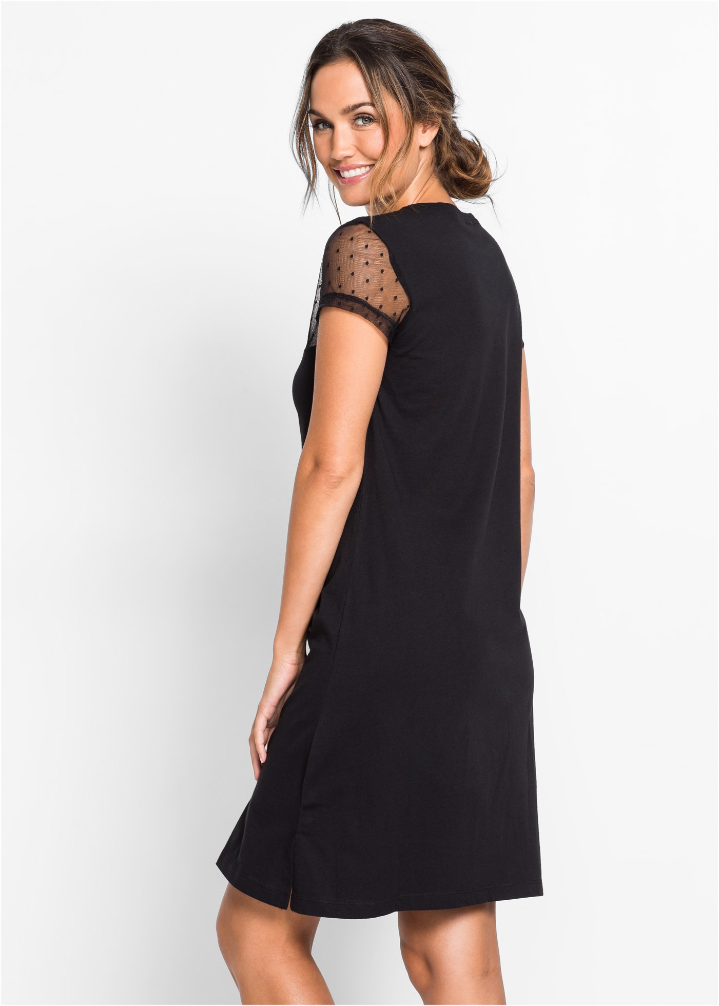 bonprix Nachthemd mit Mesh-Einsatz und dekorativer Zierschleife am Ausschni günstig online kaufen