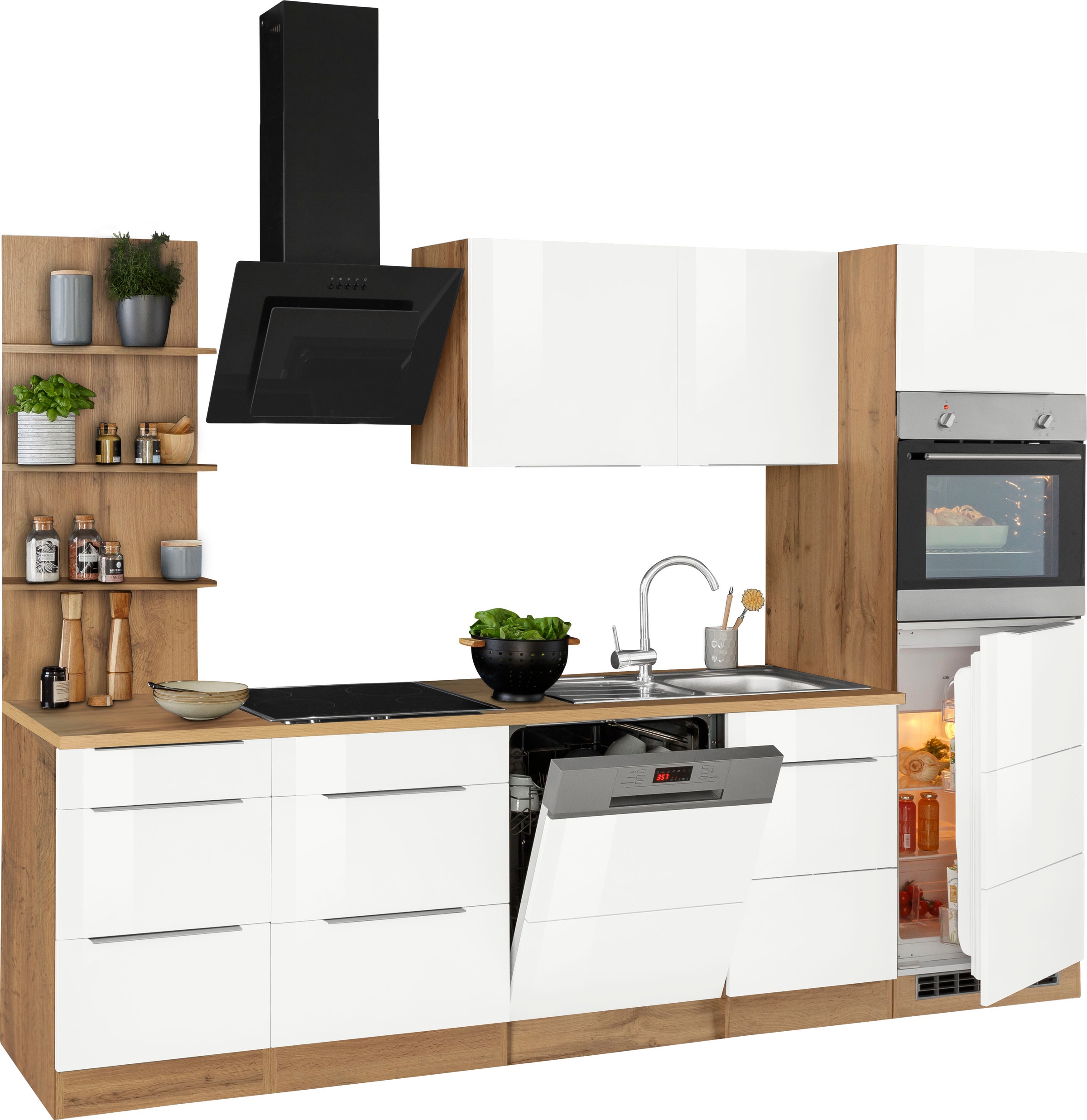 KOCHSTATION Küchenzeile »KS-Brindisi Breite 280 cm«, wahlweise mit E-Geräten und Induktion, mit MDF-Fronten und Regal