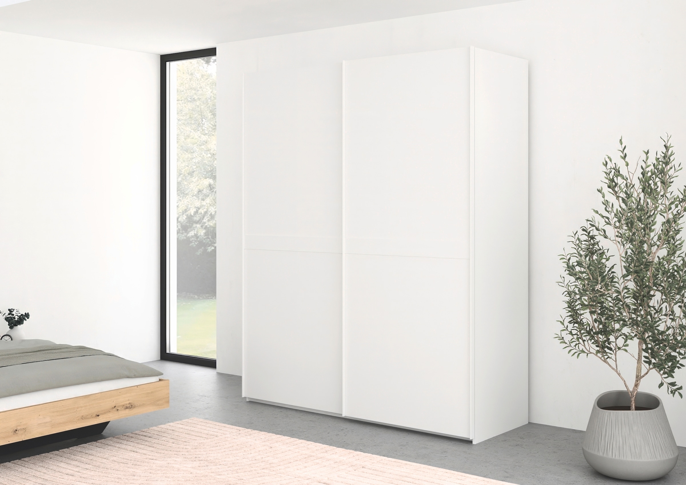 rauch Schwebetürenschrank »Kleiderschrank Schrank Garderobe Schlafzimmerschrank SCALE-LINE«, edle Optik mit Bauchbinde in Korpusfarbe Dekorfront MADE IN GERMANY