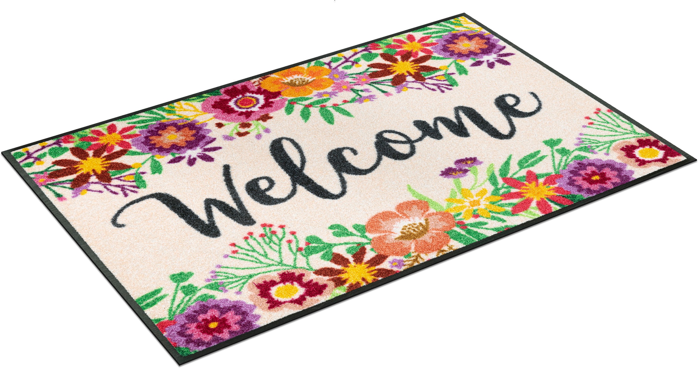 wash+dry by Kleen-Tex Teppich »Welcome Blooming«, rechteckig, Motiv Blumen,  mit Spruch, rutschhemmend, waschbar bestellen | BAUR