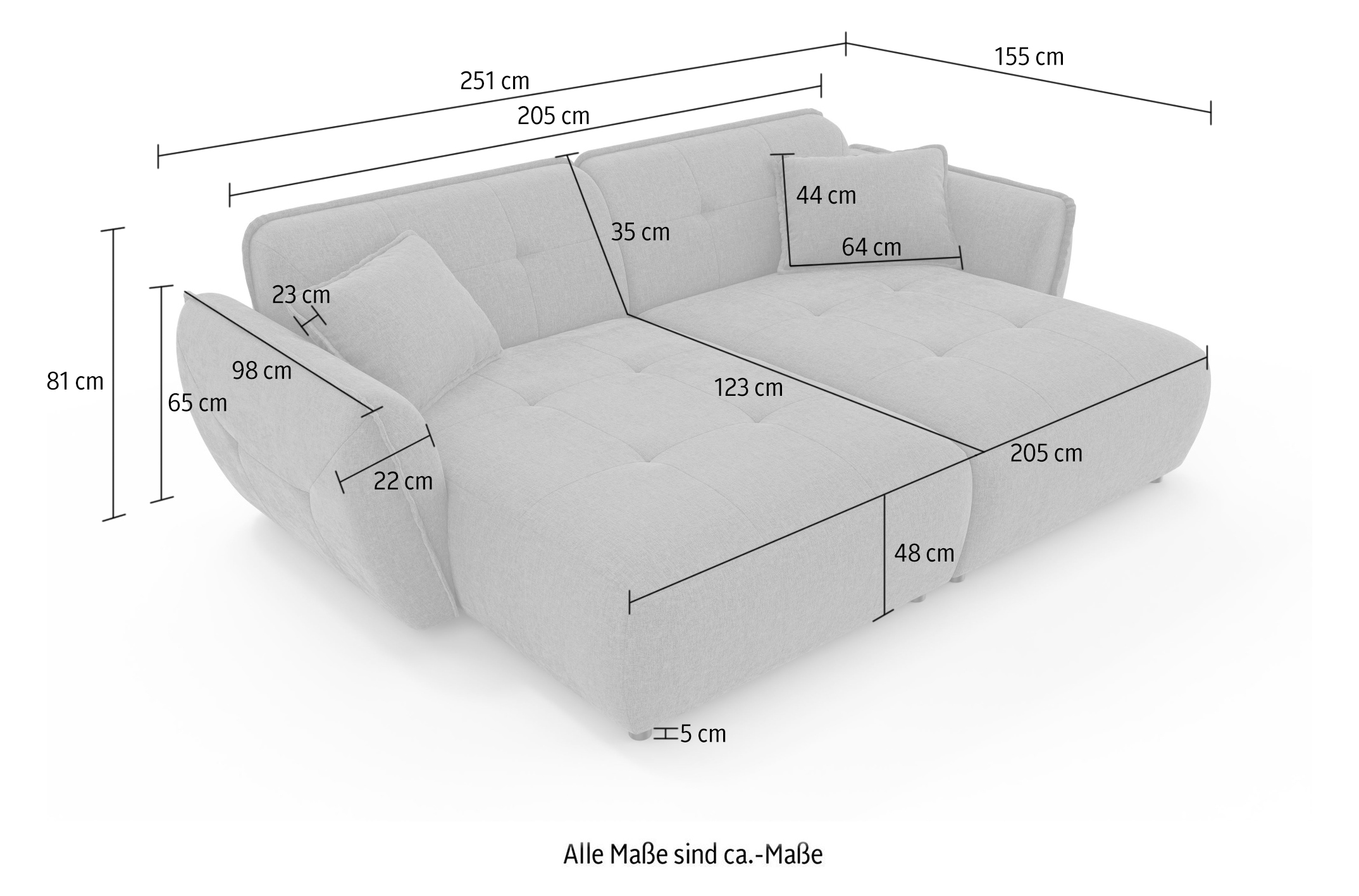 Home affaire Big-Sofa »MIRELDA Design-Sofa mit Steppungen, extra tief, Breite 251 cm«