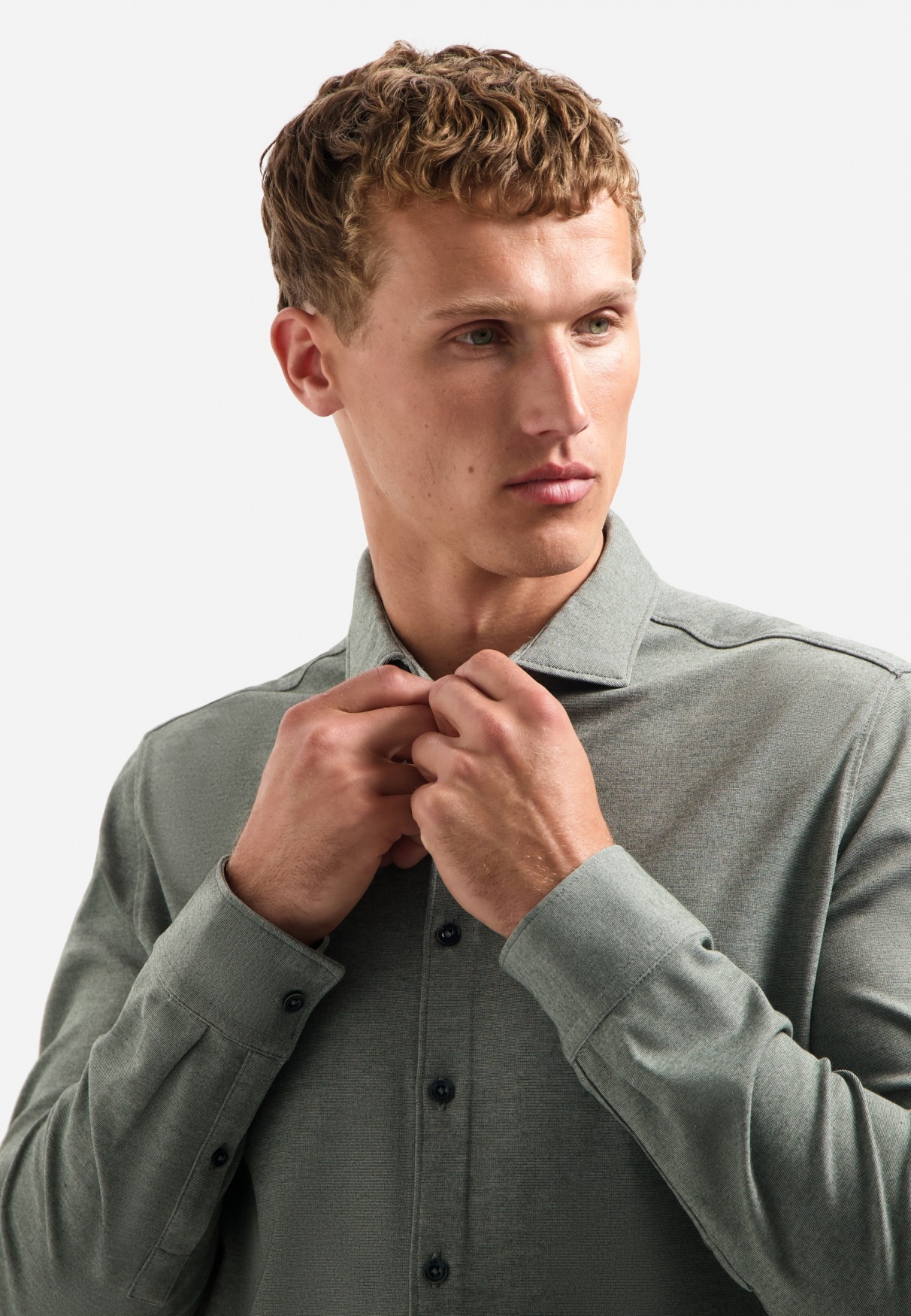 Langarmhemd NO EXCESS "No Excess Meliertes Jerseyhemd Shirt Jersey Melange Stretch", Herren, Gr. XL, Normalgrößen, dunkelgrün, 60% Viskose, 35% Nylon, 5% Elasthan, regular fit, Hemden 3