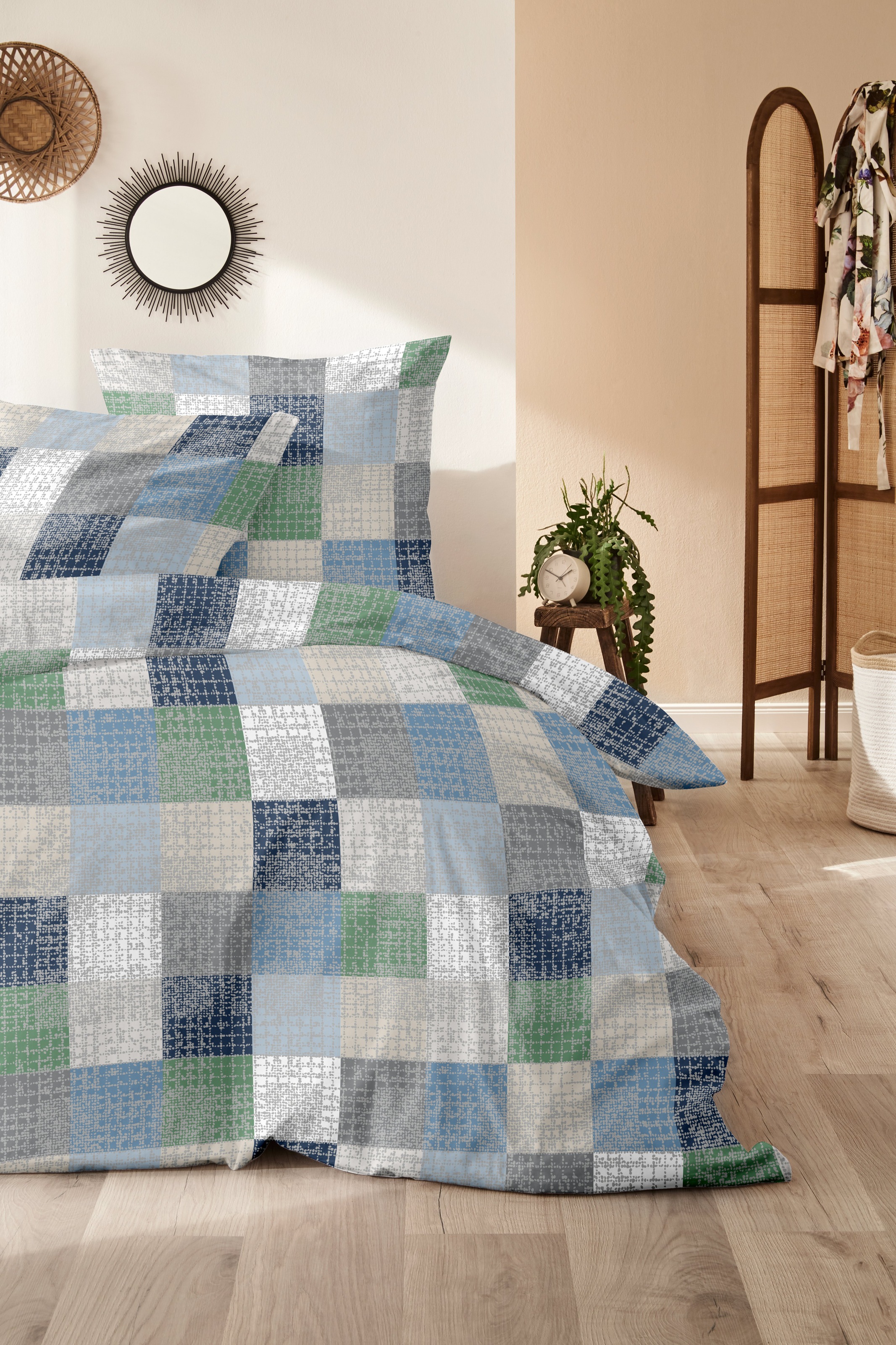 Primera Bettwäsche "Biber-Bettwäsche Pixelgrid" 2 Stk. mit klassischer Karo günstig online kaufen