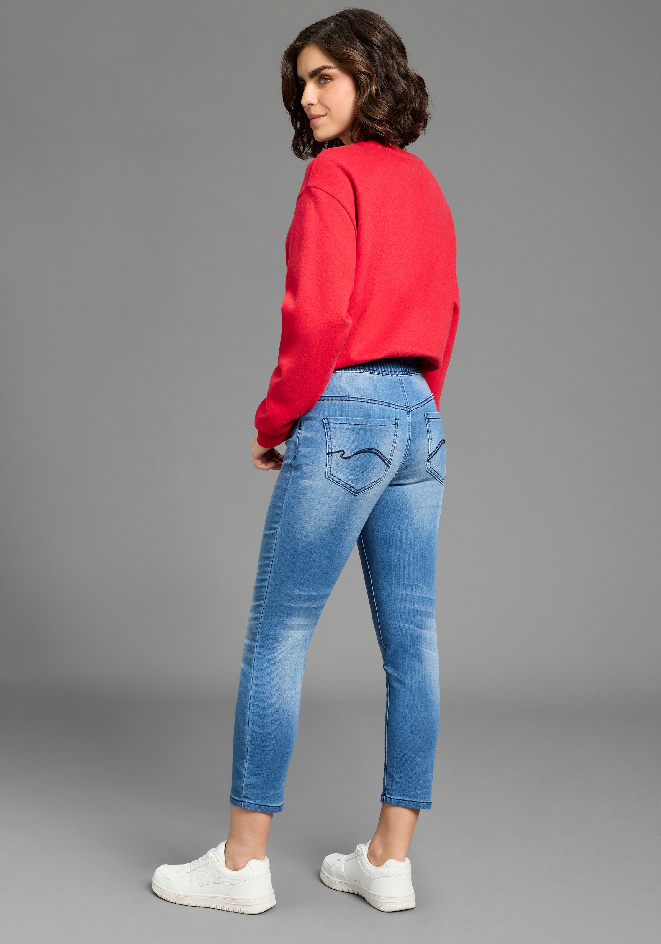 KangaROOS Jogg Pants »7/8 JOGG-DENIM« weites Bein,  mit Used-Waschung,  hohe Leibhöhe,  7/8-Länge