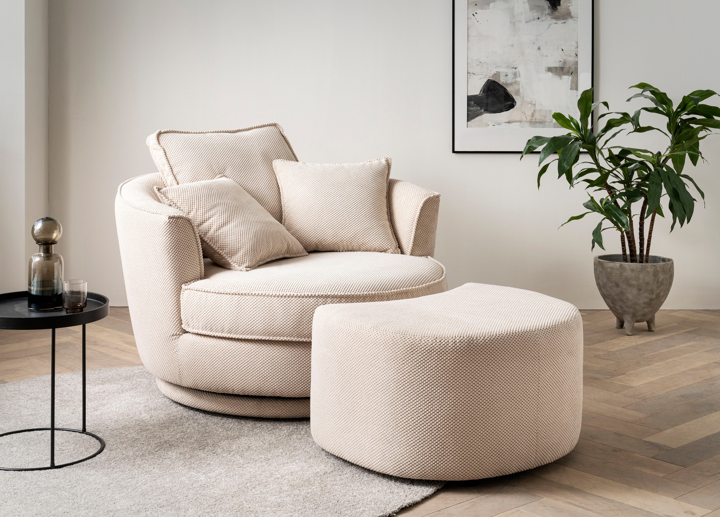 Home affaire Drehsessel "MAISIE Webvelours, Love Seat XXL Lese-Sessel, Big-Sessel mit Hocker," 2 Stk. tlg. Set in MEGA CORD und Web-Velours, drehbar 360 Grad