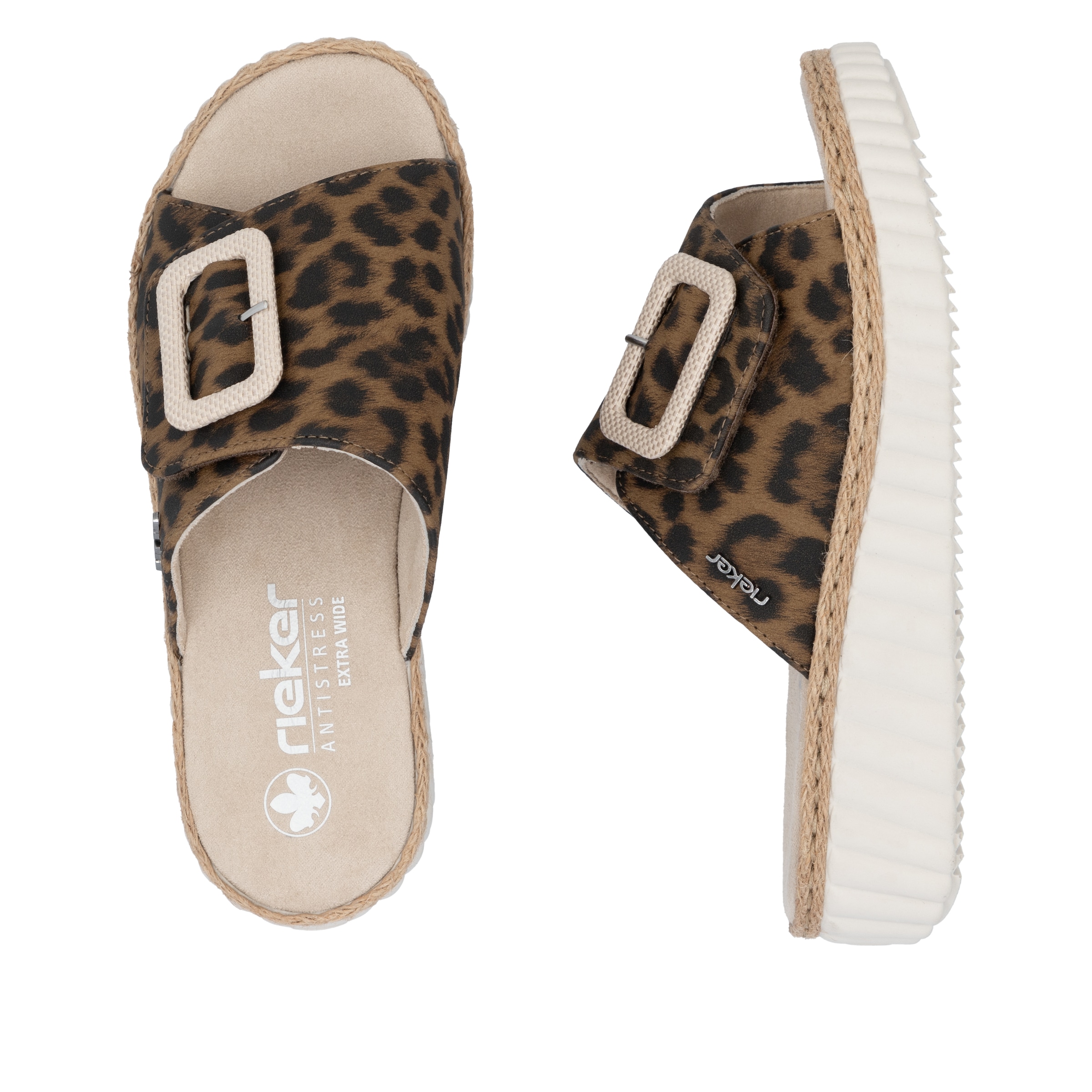Rieker Pantolette, Sommerschuh, Strandschuh, Urlaubschuh, Hausschuh mit Klettverschluss