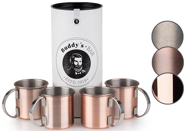 Buddy's Becher »Buddy´s Bar«, (Set, 4 tlg.), Moscow Mule Becher, 450 ml, hochwertiger Edelstahl, Kupfer Antik