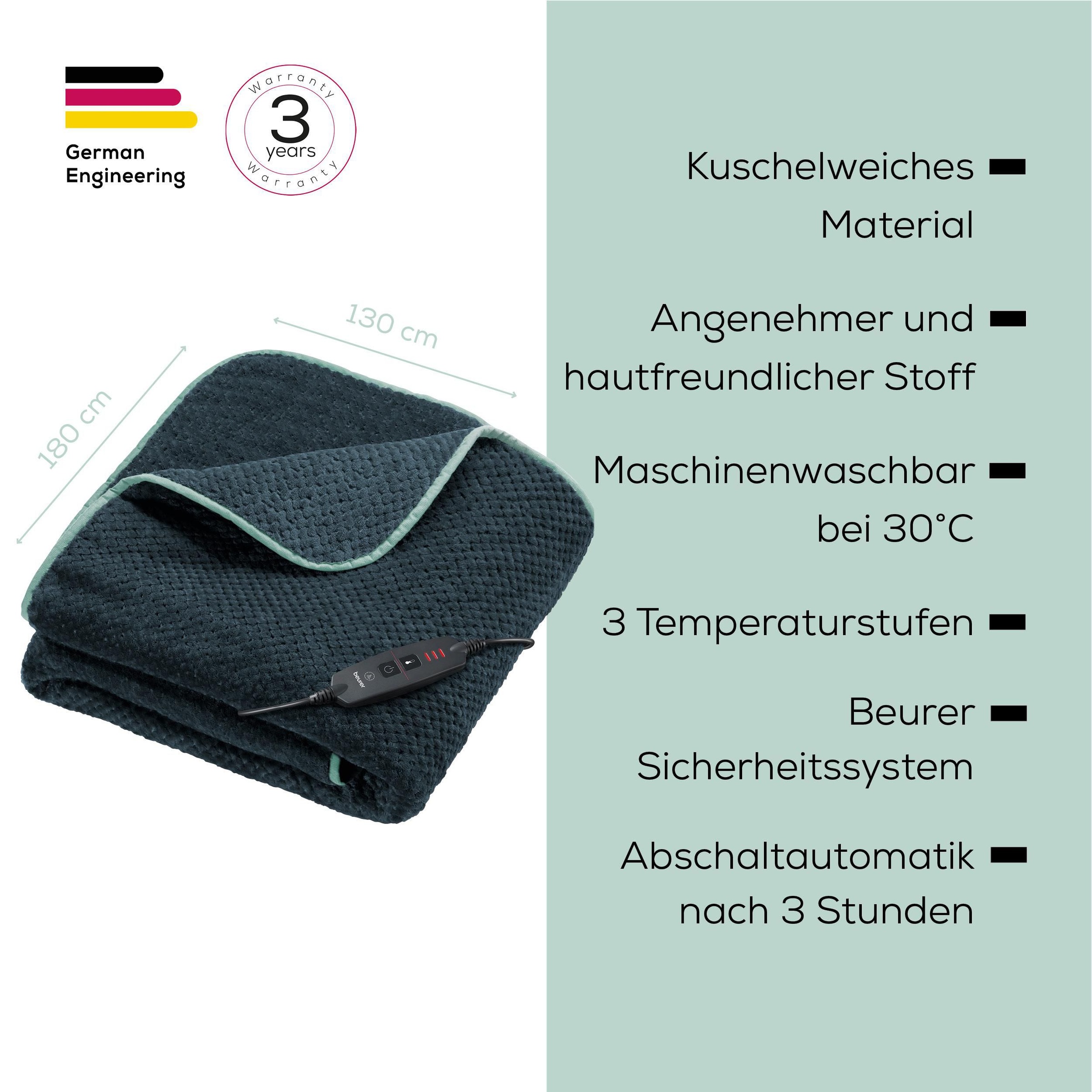 BEURER Heizdecke »HD 65 Dark Grey Limited Edition 2026 mit 3 Temperaturstufen« Mit Temperaturüberwachung und Sicherheitsabschaltung
