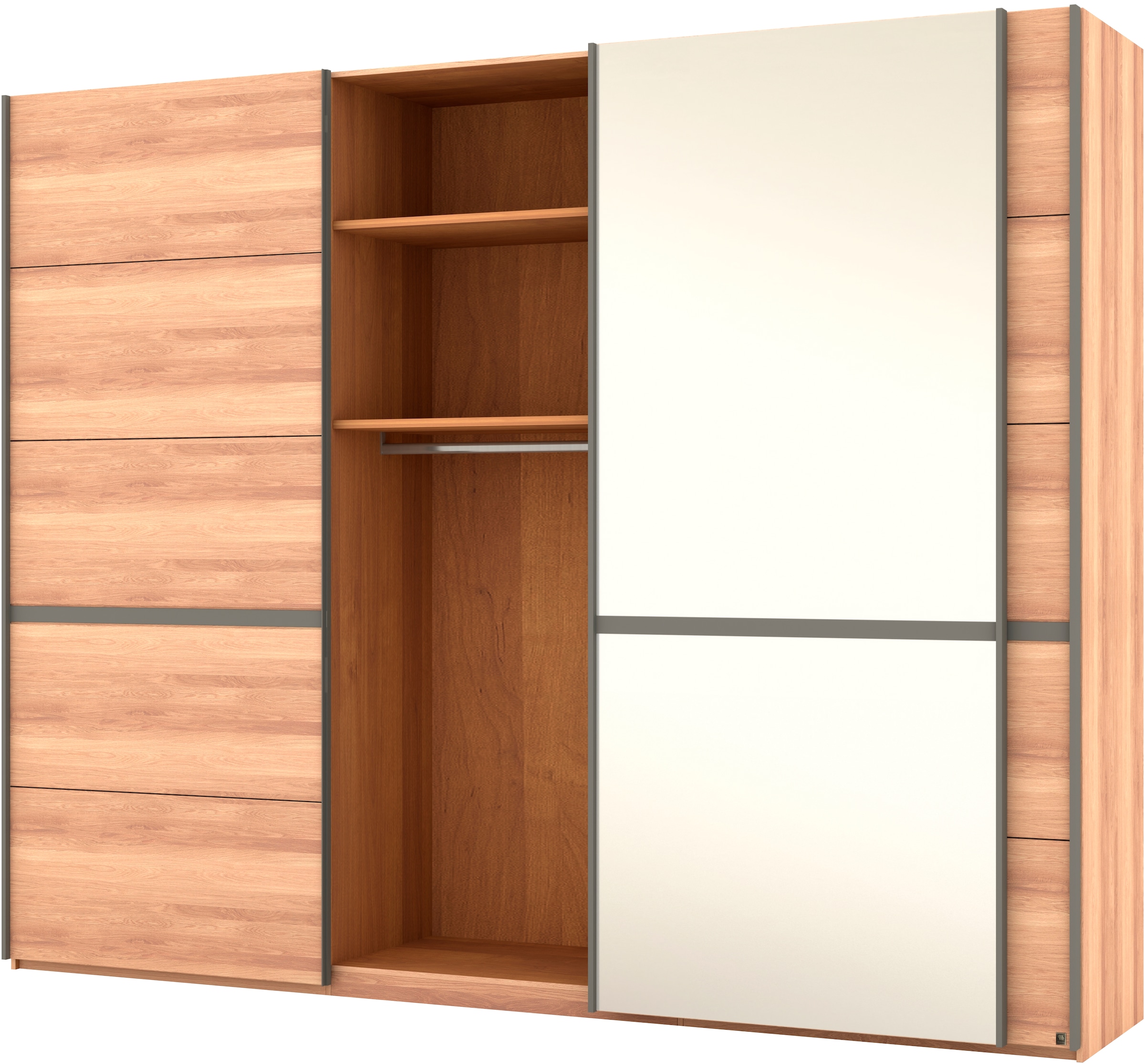 Musterring Schwebetürenschrank »Sorrent, Kleiderschrank, Schrank, Schiebetüren«, (Teilmassiv Eiche, MADE IN GERMANY), Türen in Eiche massiv mit Kassetten-Optik, verschiedene Maße verfügbar