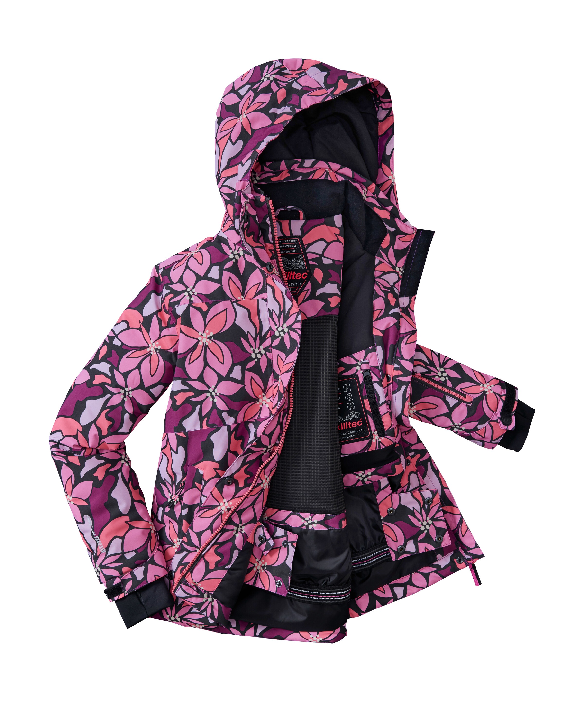 Killtec Skijacke »KSW 211 GRLS SKI JCKT«, Wind- und wasserdichte Skijacke mit floralem Print und Stauraum