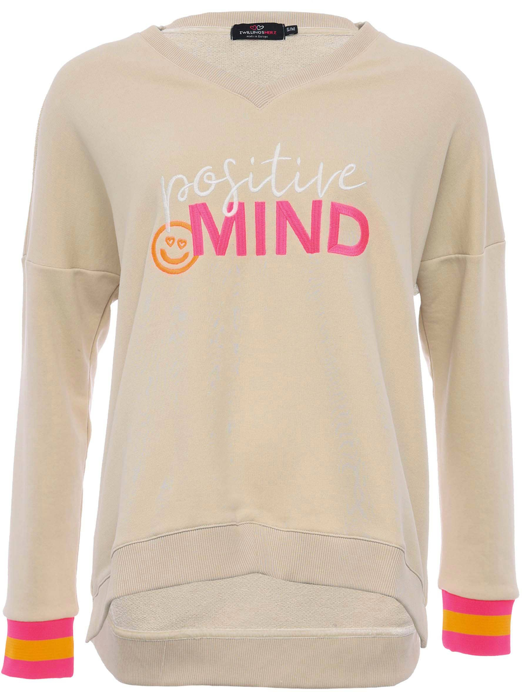 Zwillingsherz Sweatshirt, mit V-Ausschnitt, "Positive Mind"-Aufstick und ne günstig online kaufen