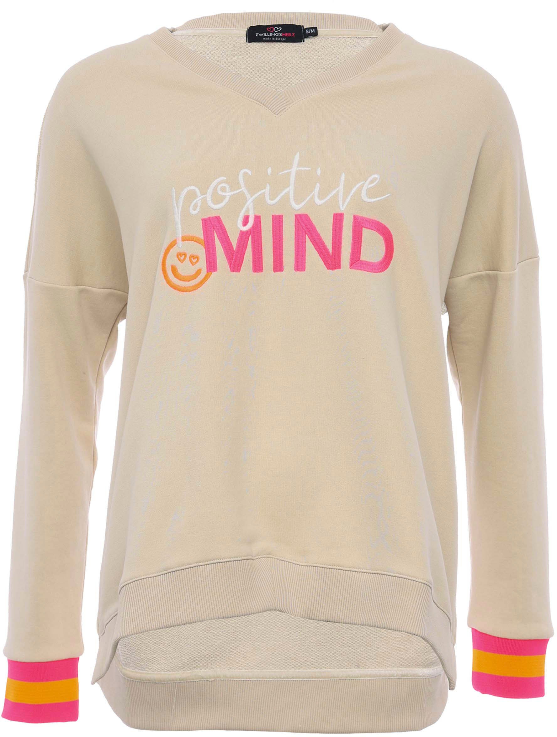Zwillingsherz Sweatshirt, V-Ausschnitt, neonfarbenen Bündchen, Seitenschlit günstig online kaufen