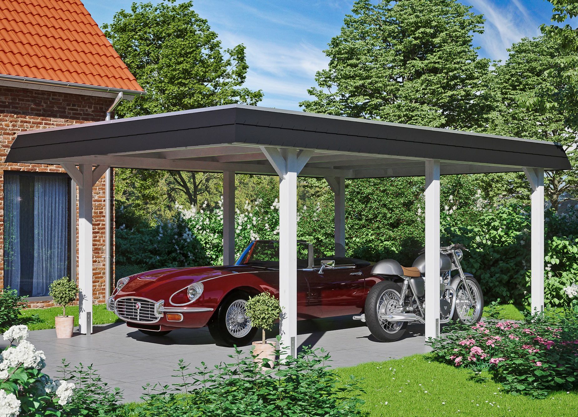 Skanholz Einzelcarport "Wendland", Leimholz-Nordisches Fichtenholz, 341 cm, weiß