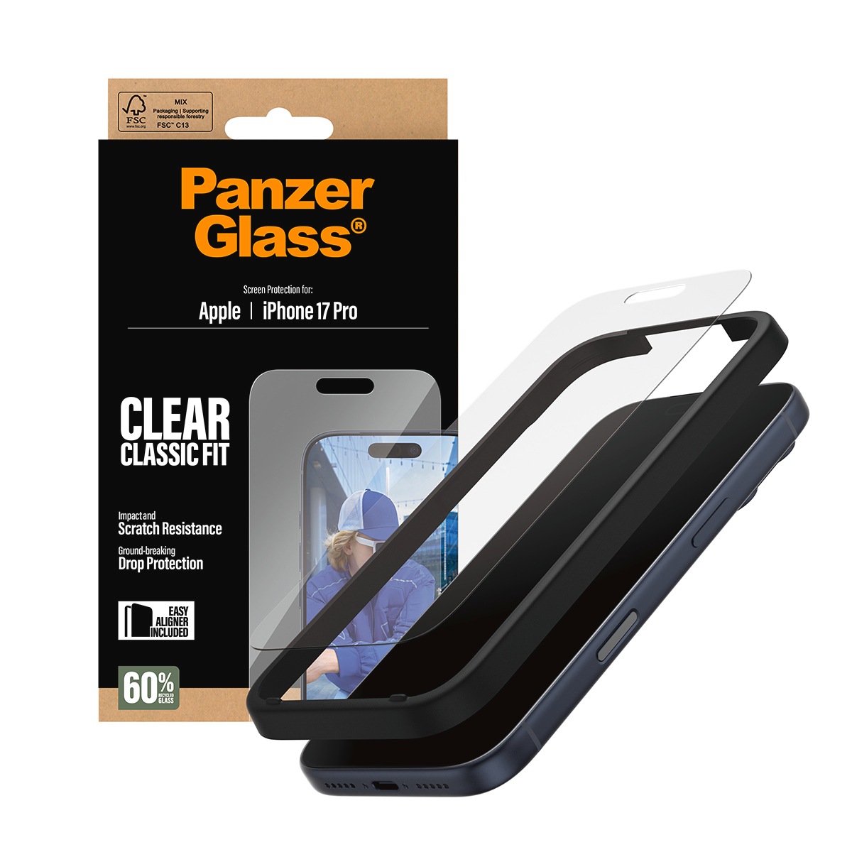 CARE by PanzerGlass Displayschutzglas »Classic Fit Screen Protector«, für Apple iPhone 17 Pro, Displayschutzfolie, Schutzfolie, Bildschirmschutz, kratz- & stoßfest