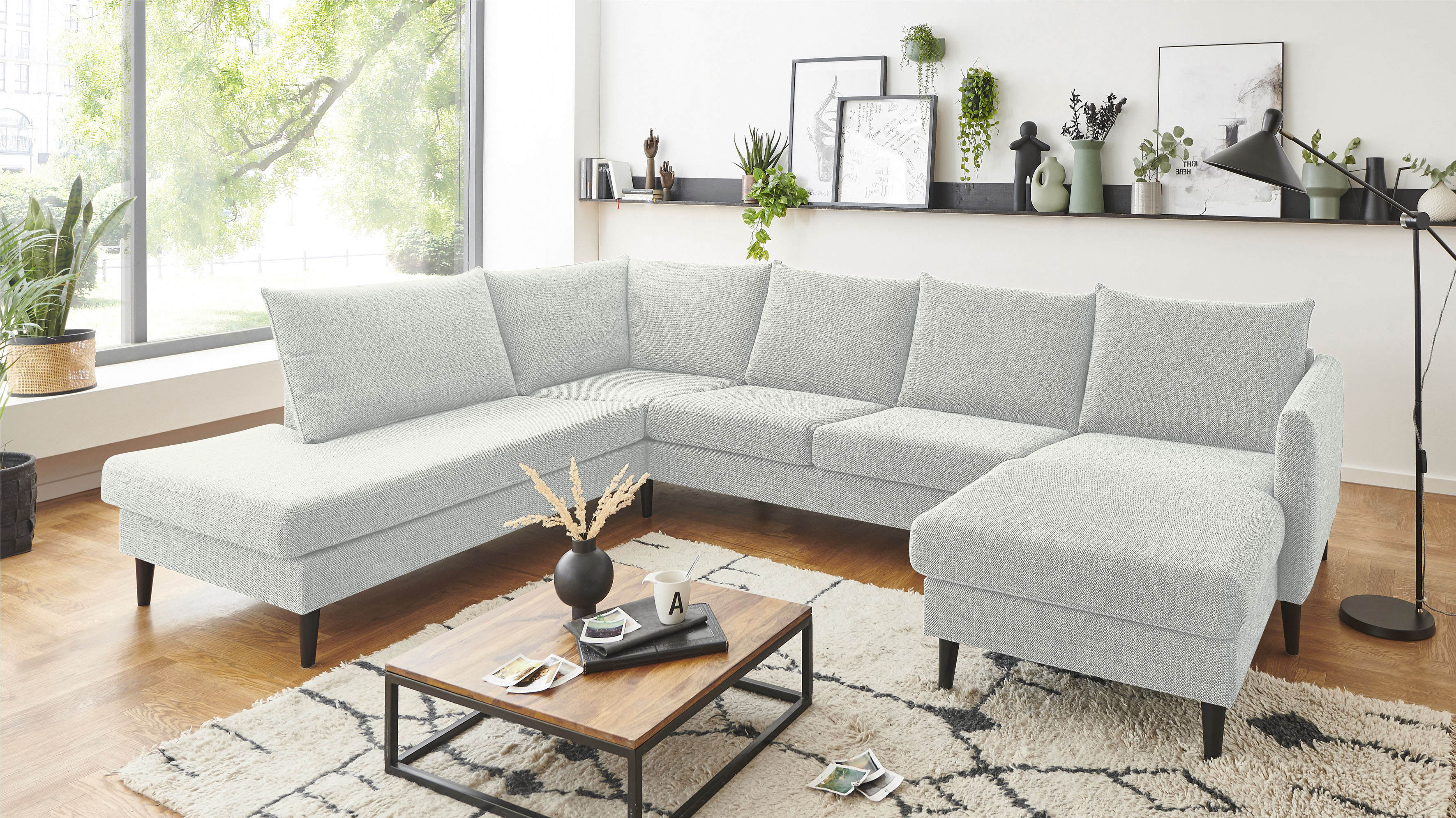 OTTO home Wohnlandschaft "Rekvik U-Form" mit Wellenunterfederung, mit Massivholzfüßen