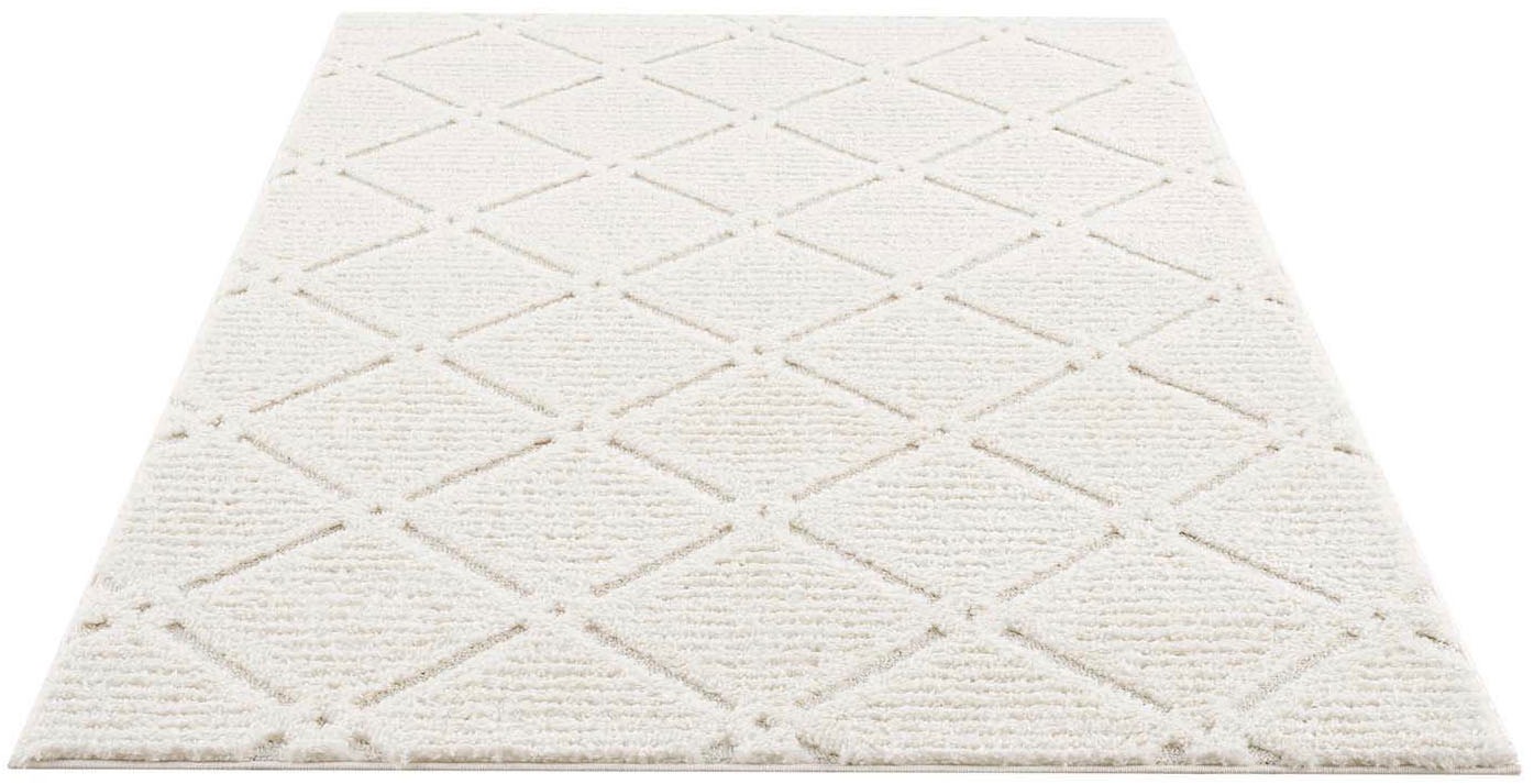 Hochflor-Teppich OTTO HOME "Tammo", beige (creme), B:80cm H:20mm L:150cm, Obermaterial: 100% Polypropylen, Teppiche, Läufer, weich, uni, Rauten-Optik, Hoch Tief Struktur, Wohnzimmer 3
