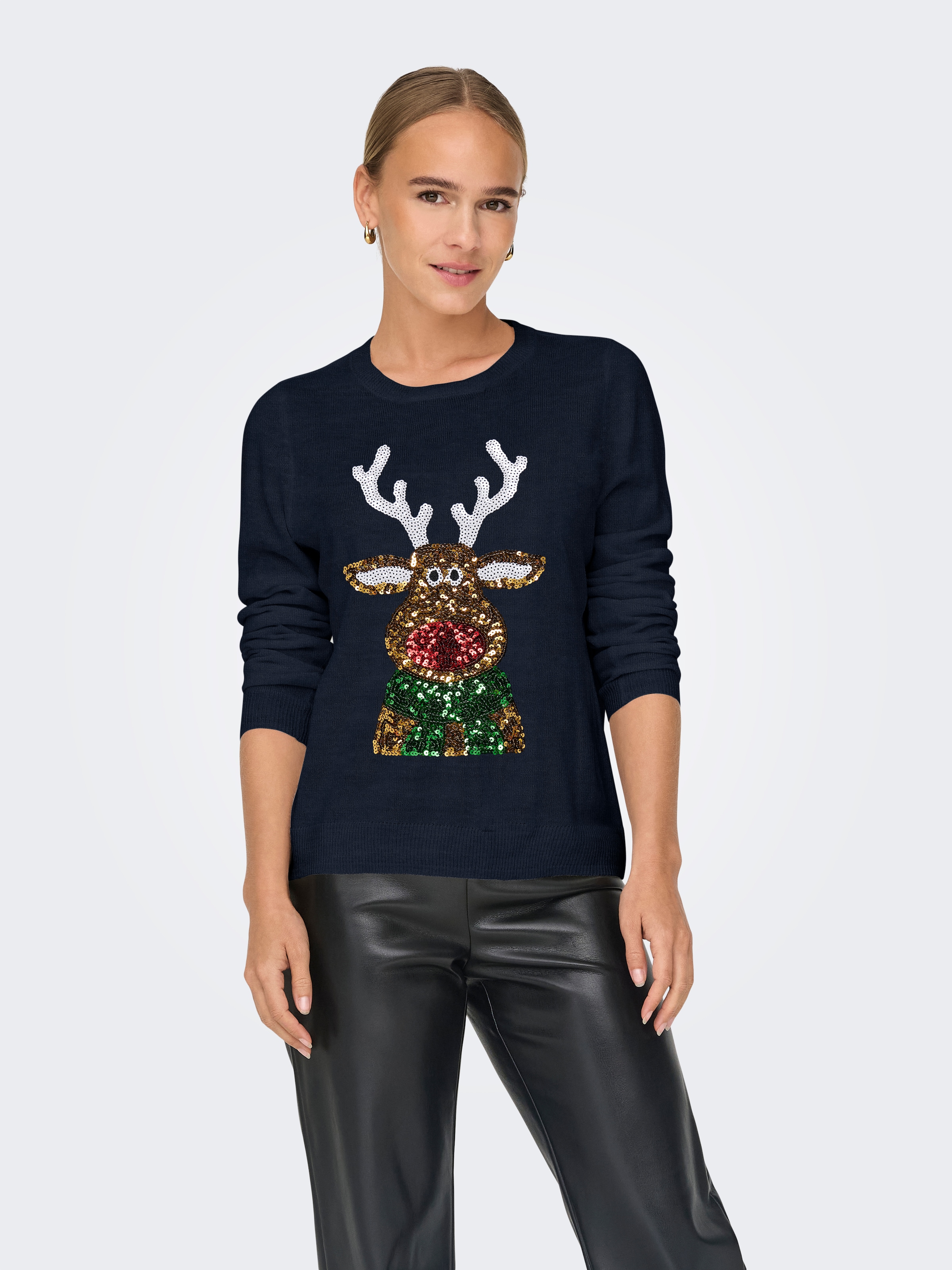 ONLY Weihnachtspullover "ONLXMAS LS O-NECK MIX DETAIL BOX KNT"