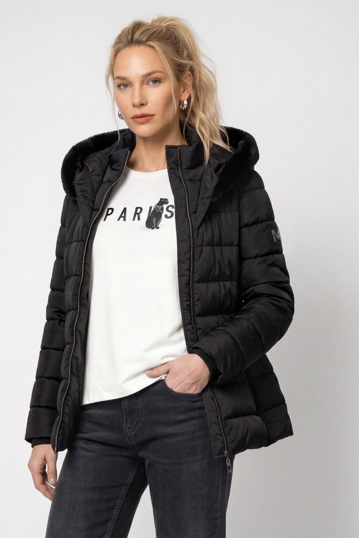 Monari Steppjacke "Jacke Stepp + fake fur" mit Kapuze Regular fit mit Kapuze